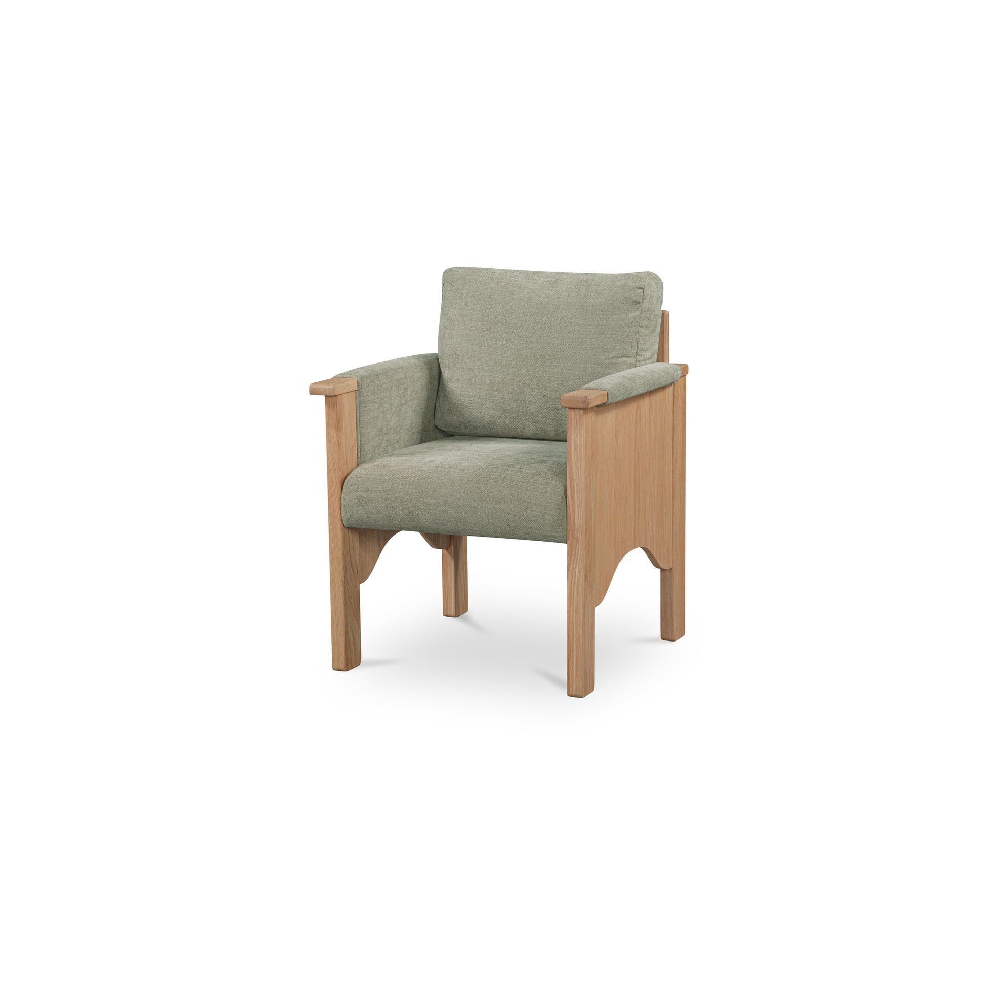 Joren Dining Chair, Solid Oak, Oil-Finished, Padded Arms, Polyester Upholstery, Sage