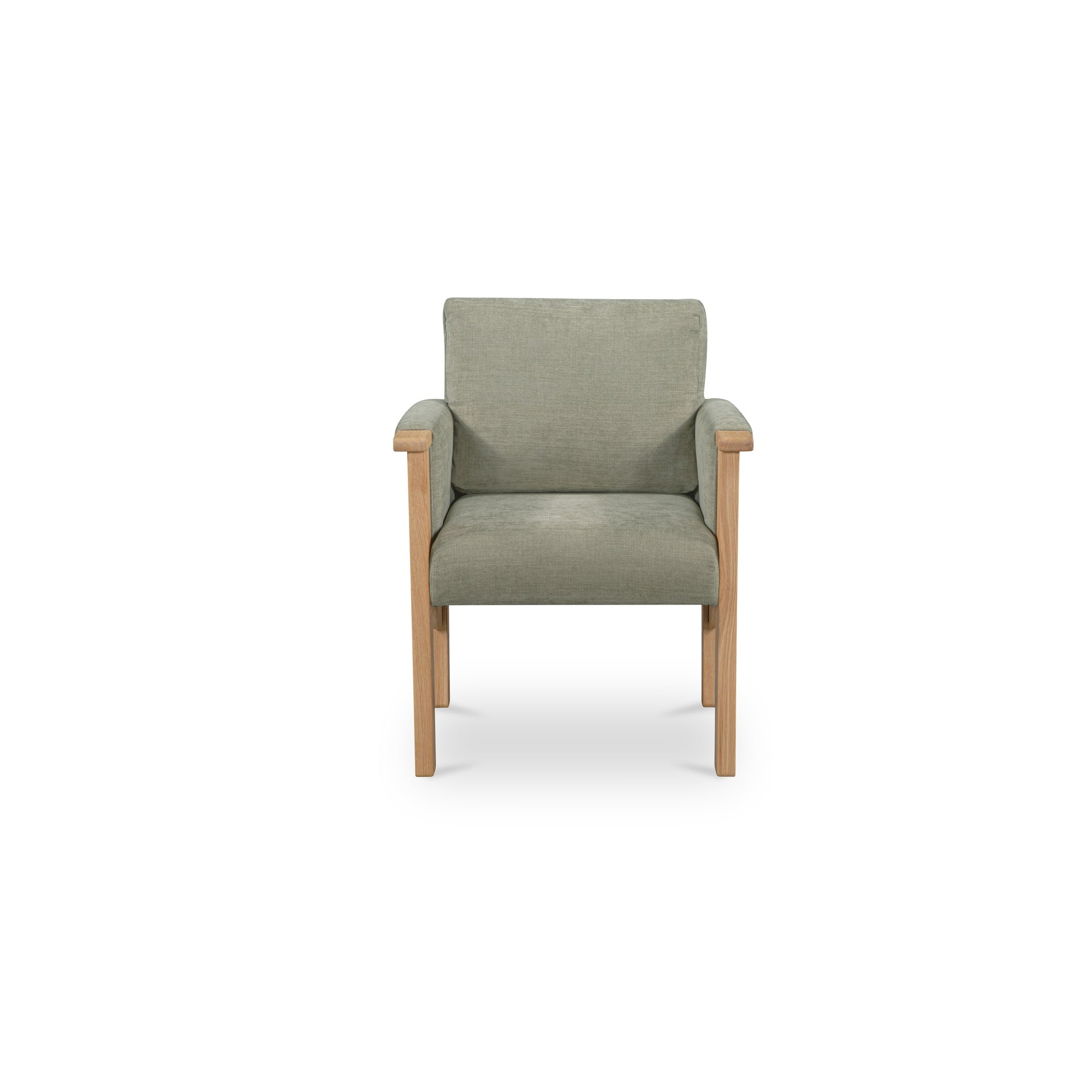 Joren Dining Chair, Solid Oak, Oil-Finished, Padded Arms, Polyester Upholstery, Sage