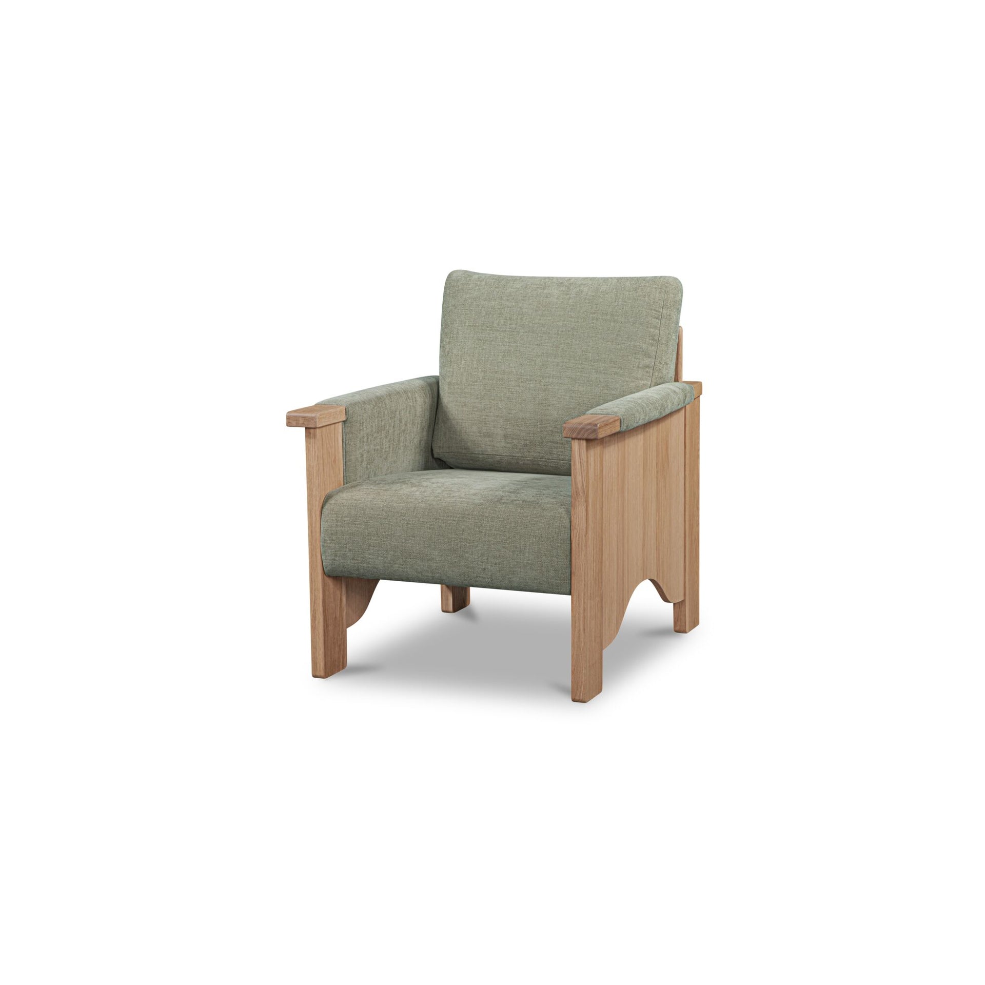 Joren Accent Chair, Solid Oak, Oil-Finished Frame, Padded Arms, Polyester Upholstery, Sage
