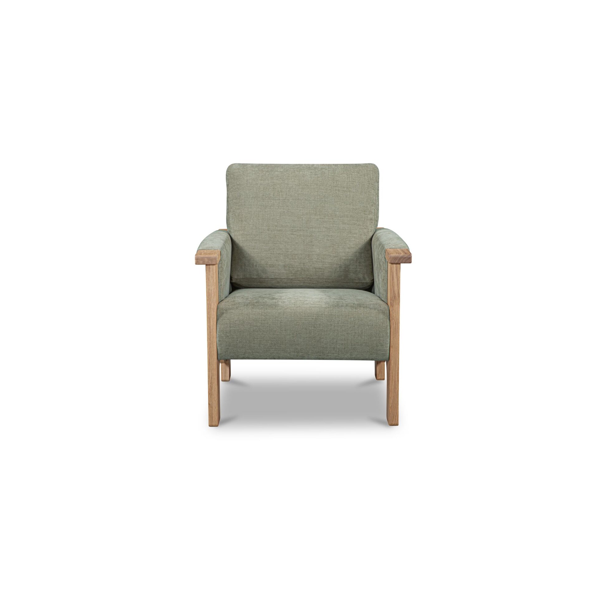 Joren Accent Chair, Solid Oak, Oil-Finished Frame, Padded Arms, Polyester Upholstery, Sage