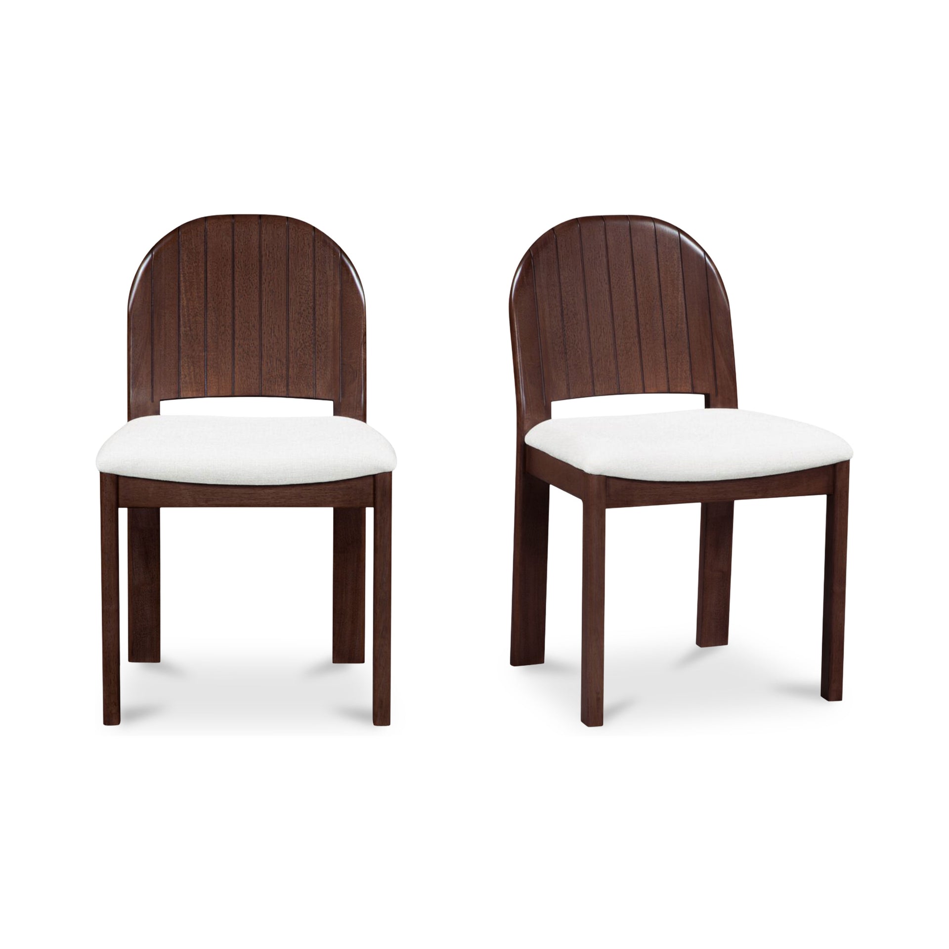 Marsabel Dining Chair, Carved Arch Back, Solid Rubber Wood, Tapered Legs, Polyester Upholstery, Cream - Set of 2