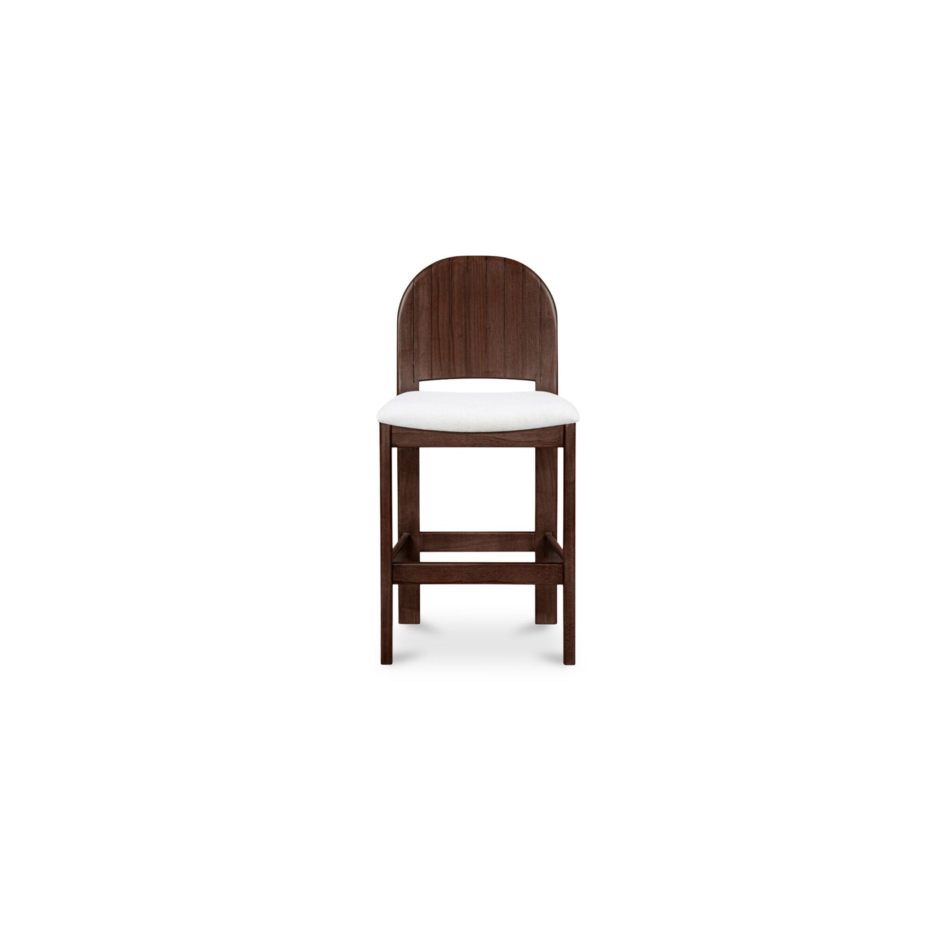 Marsabel Counter Stool, Carved Arch Back, Solid Rubber Wood, Tapered Legs, Polyester Upholstery, Cream