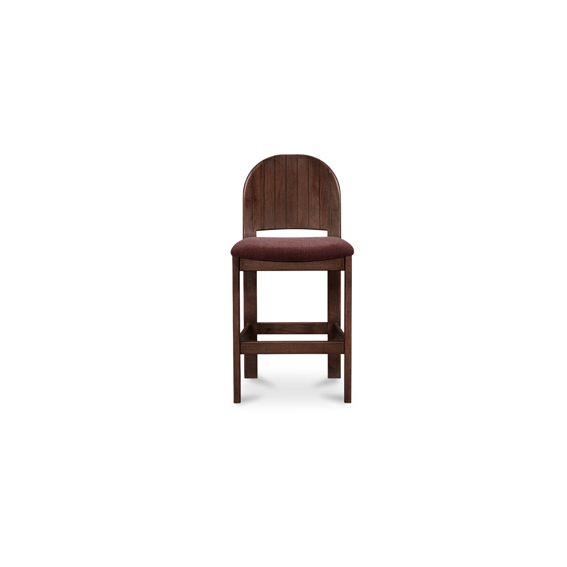 Marsabel Counter Stool, Carved Arch Back, Solid Rubber Wood, Tapered Legs, Polyester Upholstery, Berry