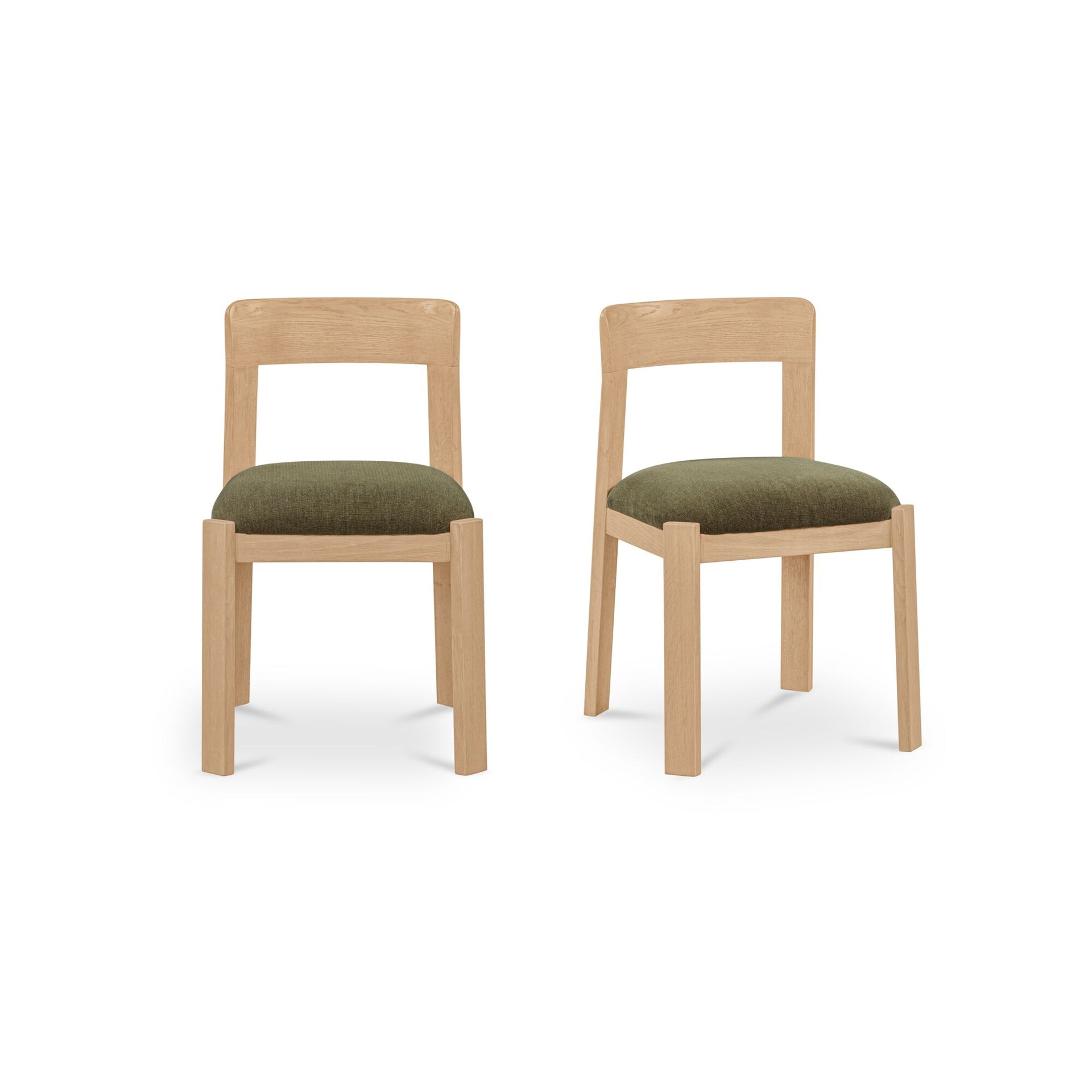 Marenza Dining Chair, Solid Oak, Natural Finish, Curved Back, Polyester Upholstery, Dark Green