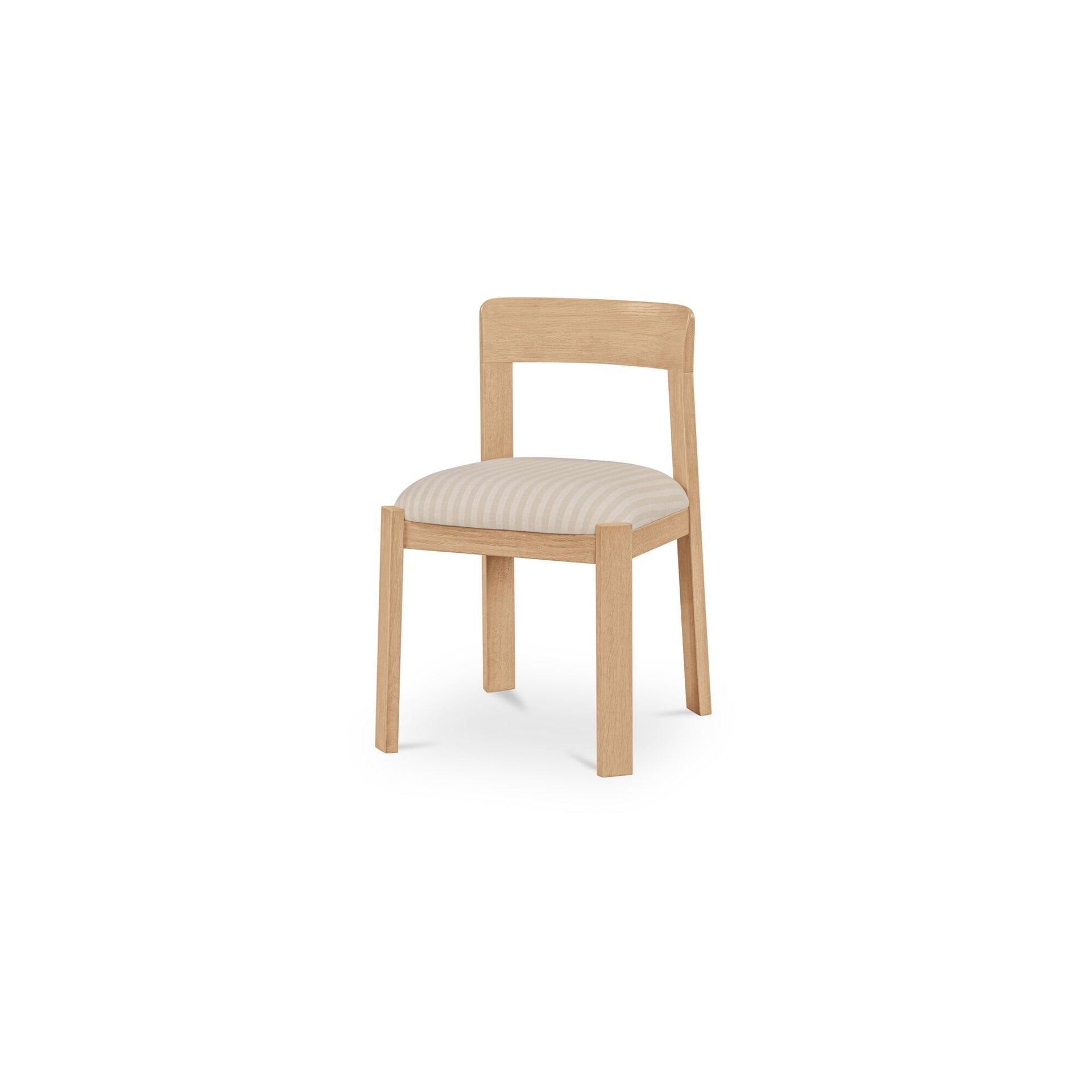 Marenza Dining Chair, Solid Oak, Natural Finish, Curved Back, Striped Polyester Upholstery, Stripe