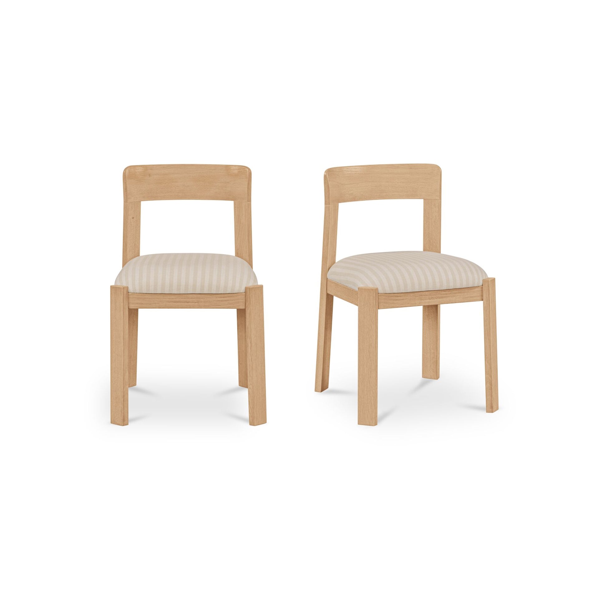 Marenza Dining Chair, Solid Oak, Natural Finish, Curved Back, Striped Polyester Upholstery, Stripe