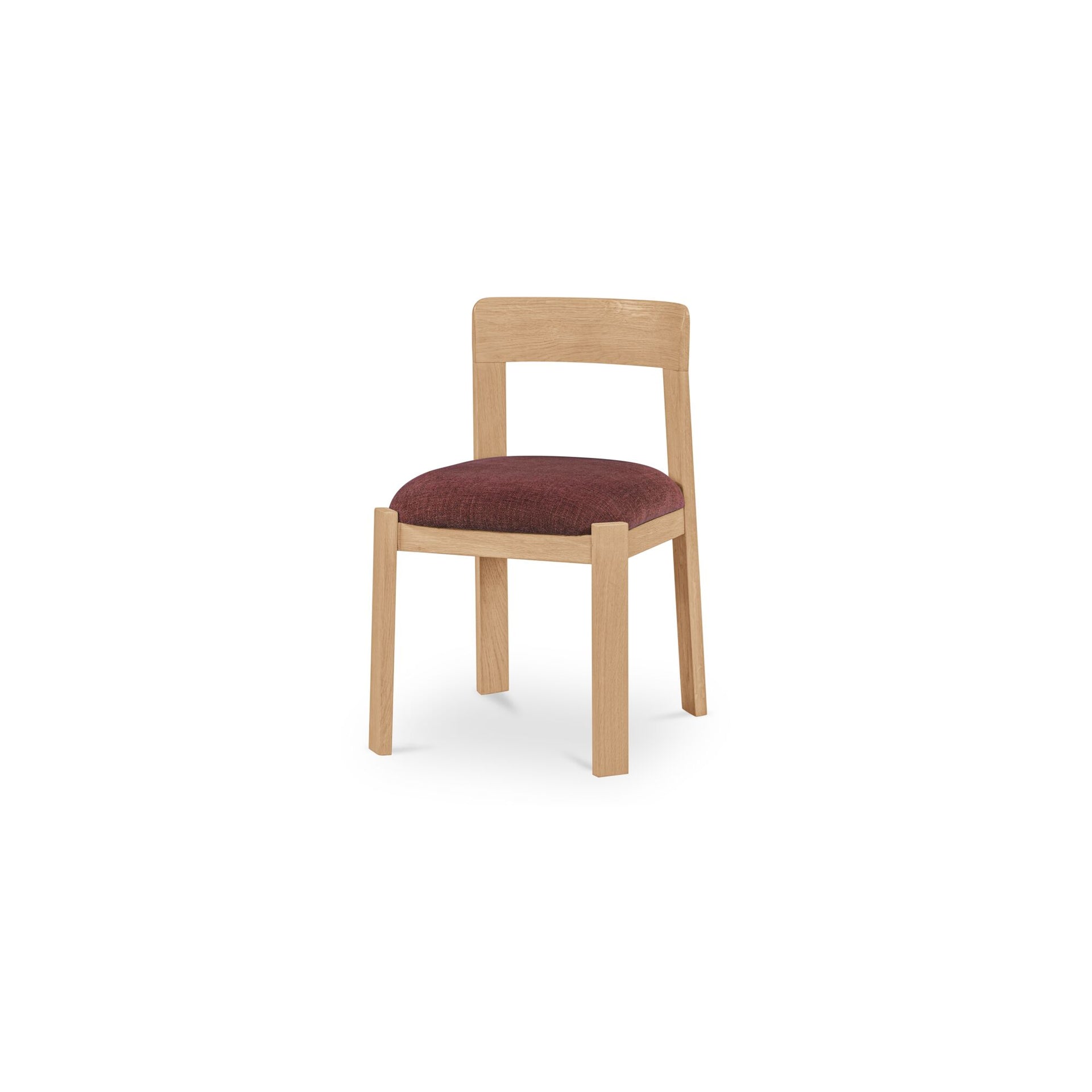 Marenza Dining Chair, Solid Oak, Natural Finish, Curved Back, Polyester Upholstery, Berry