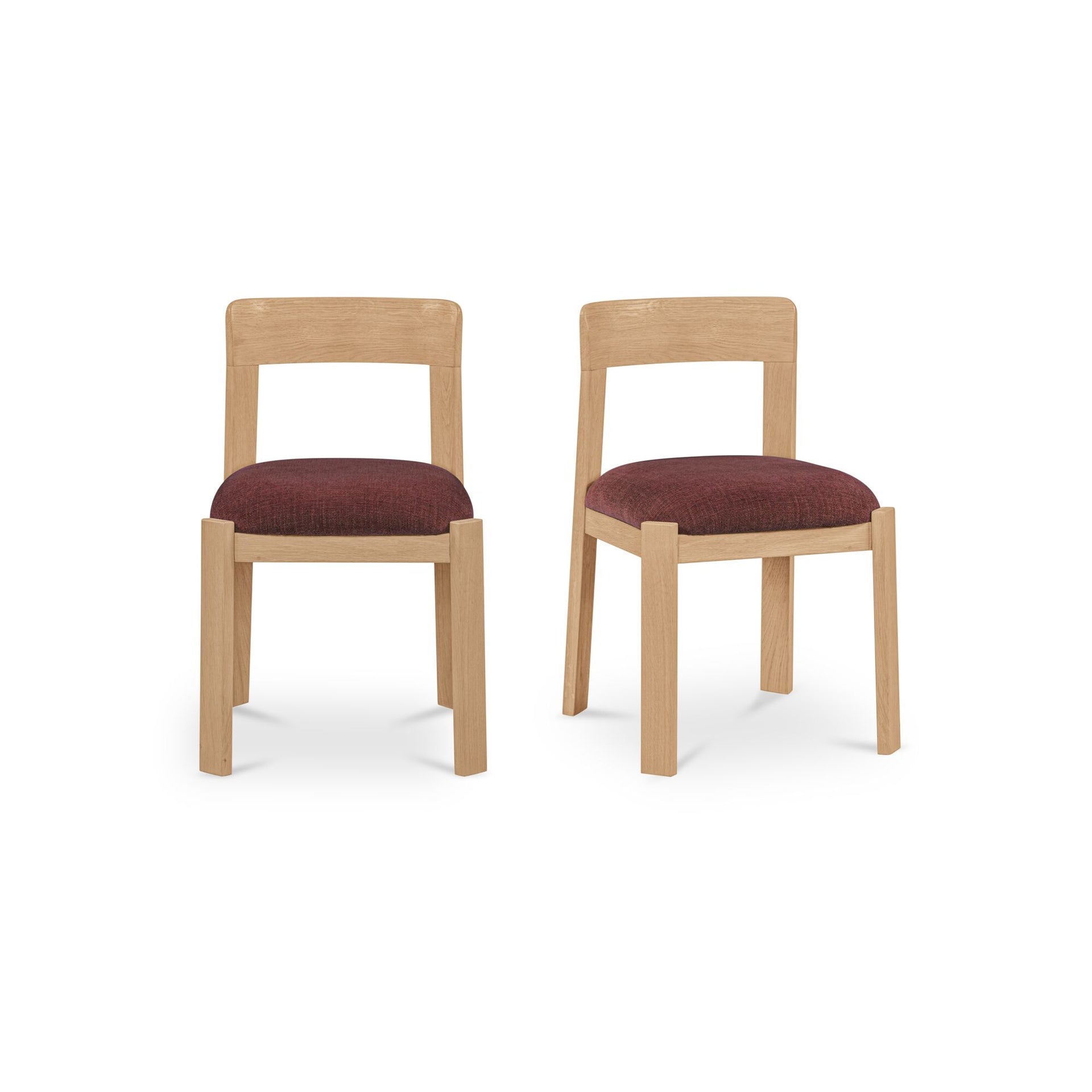 Marenza Dining Chair, Solid Oak, Natural Finish, Curved Back, Polyester Upholstery, Berry
