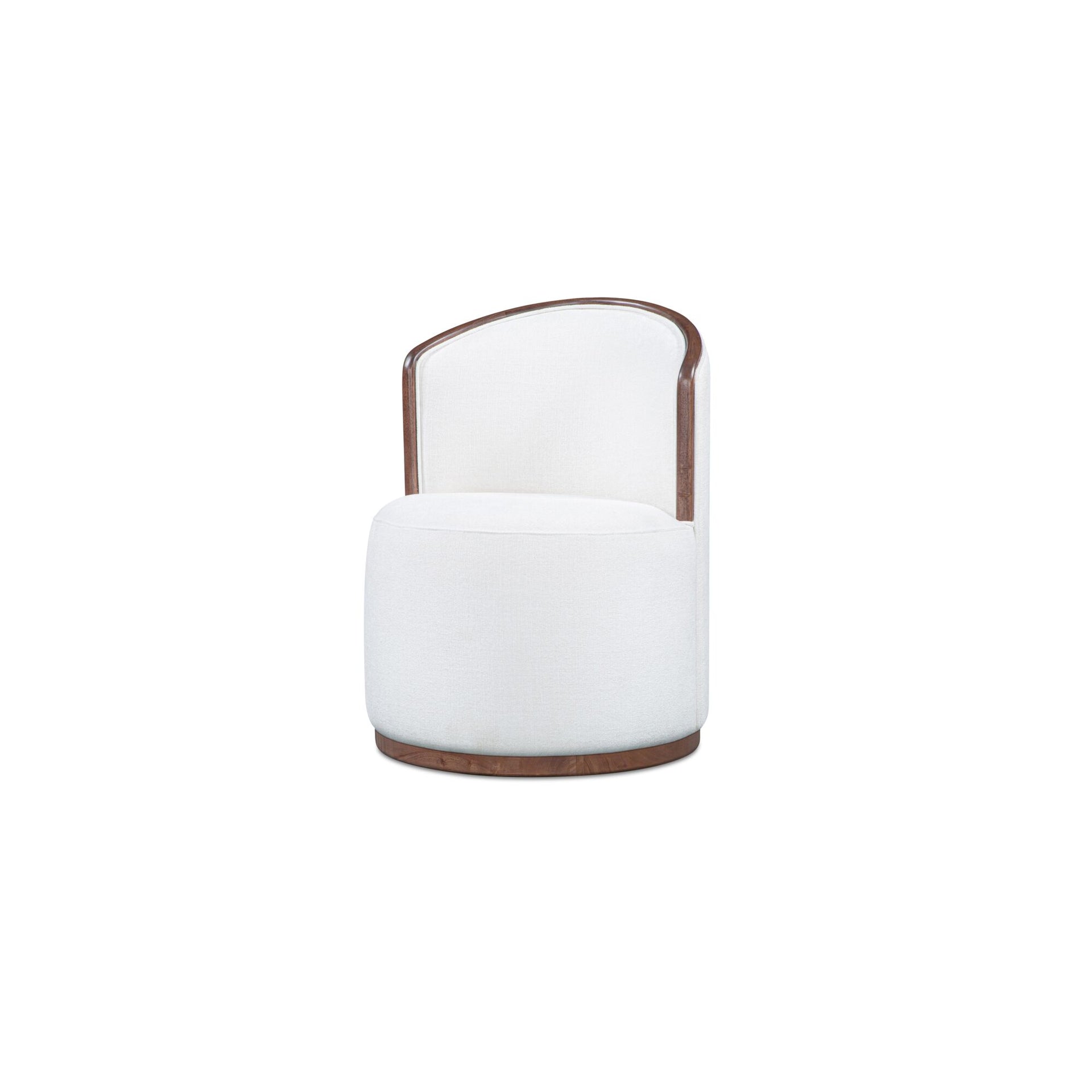Leander Dining Chair, Rounded Silhouette, Swivel Base, Rubber Wood Frame, Polyester Upholstery, Cream