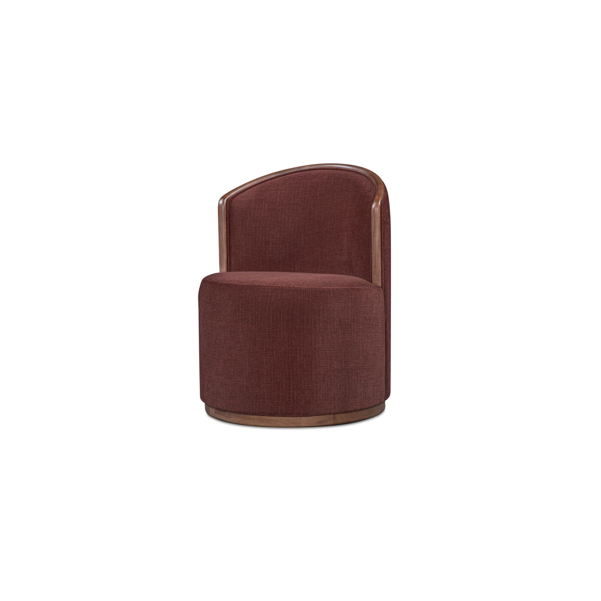 Leander Dining Chair, Rounded Silhouette, Swivel Base, Rubber Wood Frame, Performance Polyester, Berry
