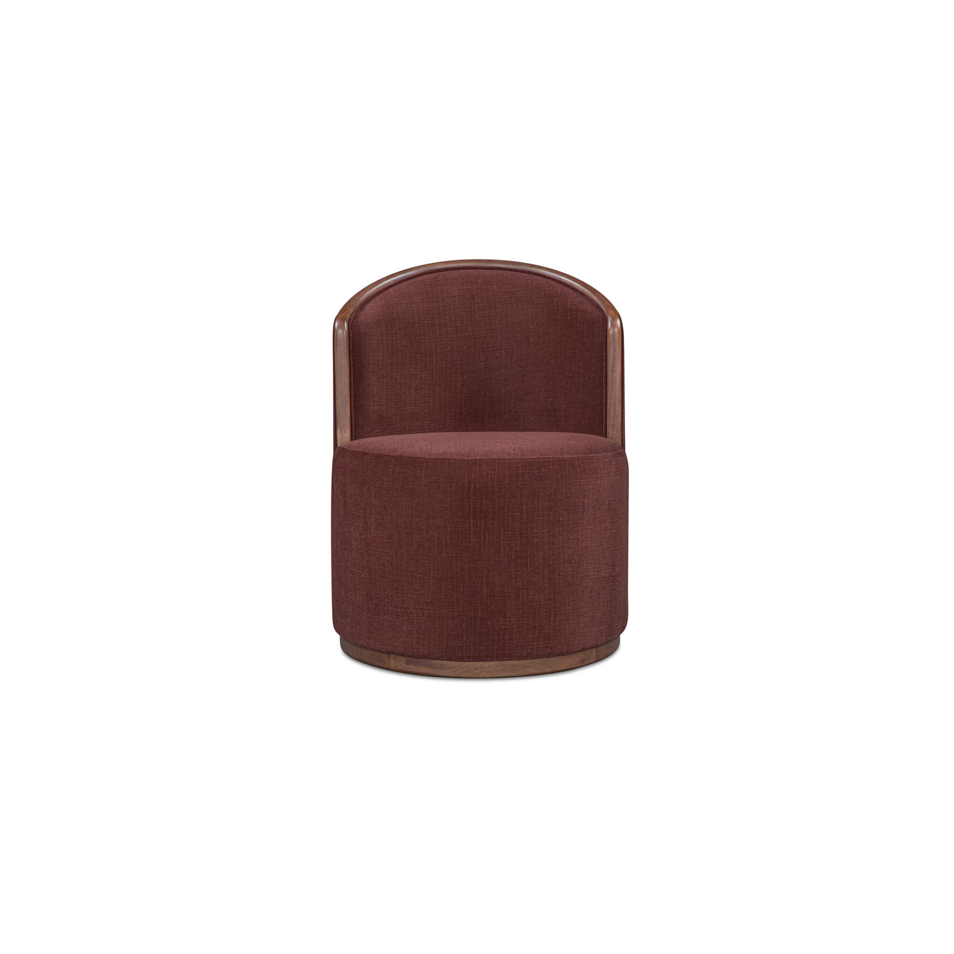 Leander Dining Chair, Rounded Silhouette, Swivel Base, Rubber Wood Frame, Performance Polyester, Berry