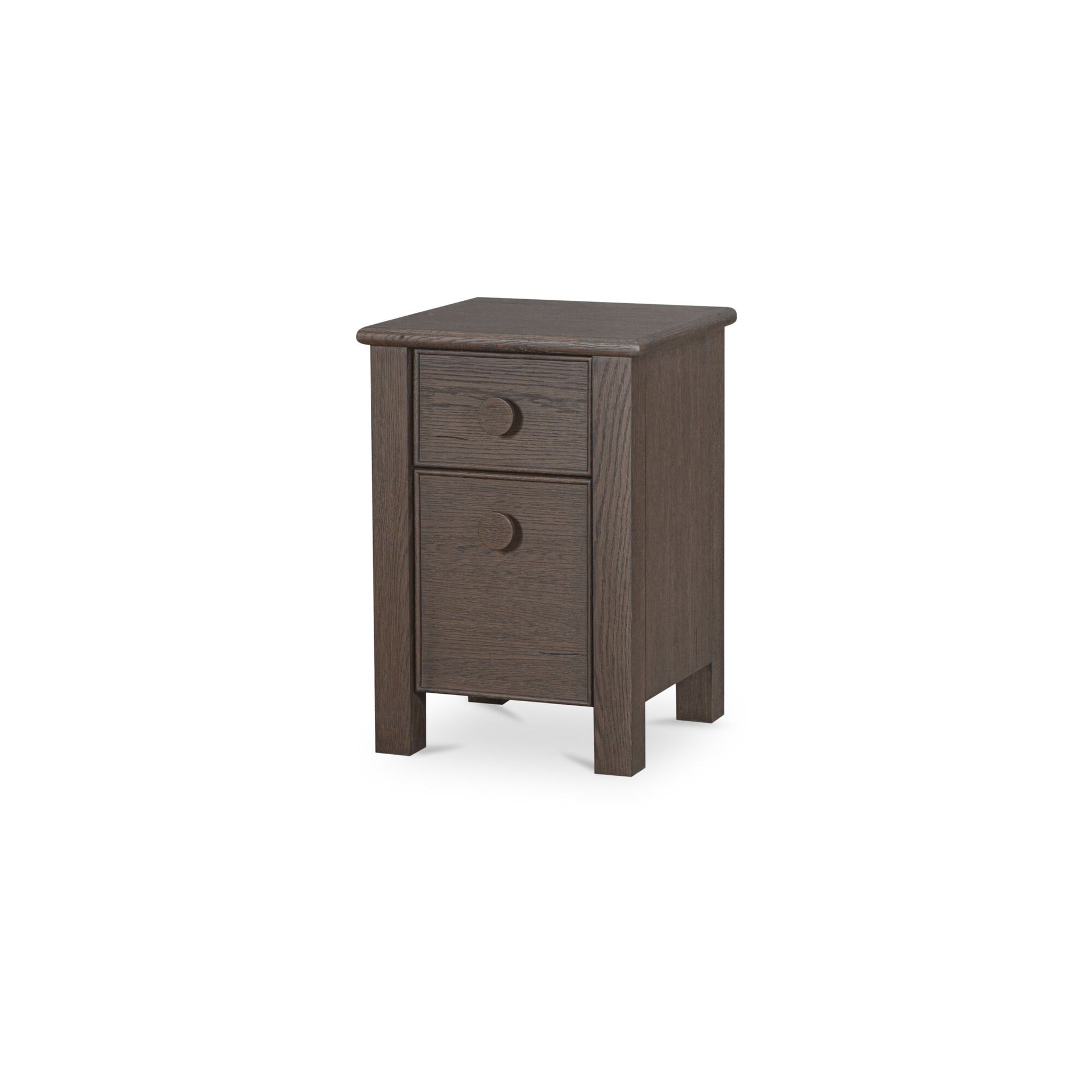 Thorvik Nightstand, Solid Oak and Oak Veneer, Two Drawers, Oversize Oak Handles, Curved Corners, Dark Brown