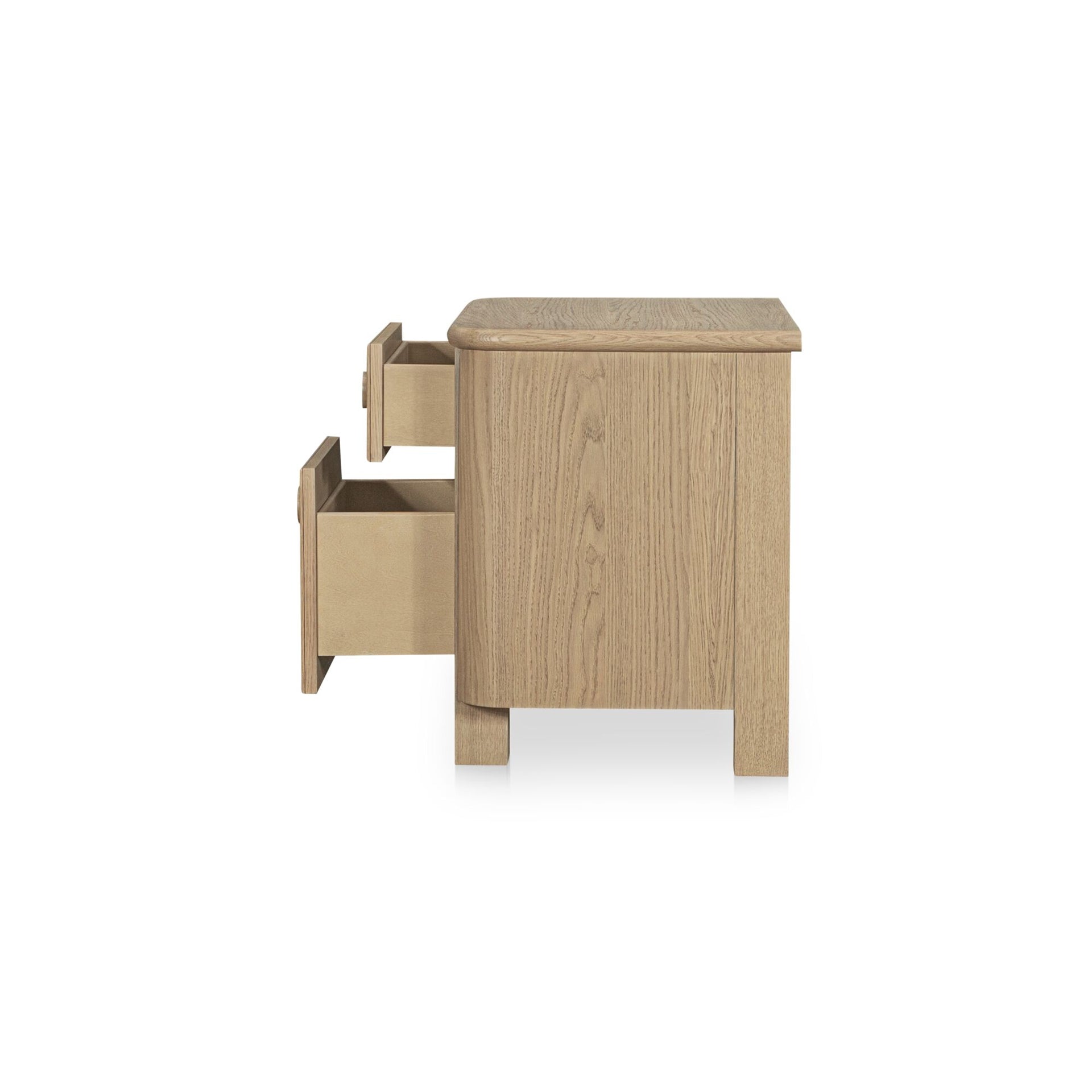 Thorvik Nightstand, Solid Oak and Oak Veneer, Two Drawers, Oversize Oak Handles, Soft Curved Corners, Natural