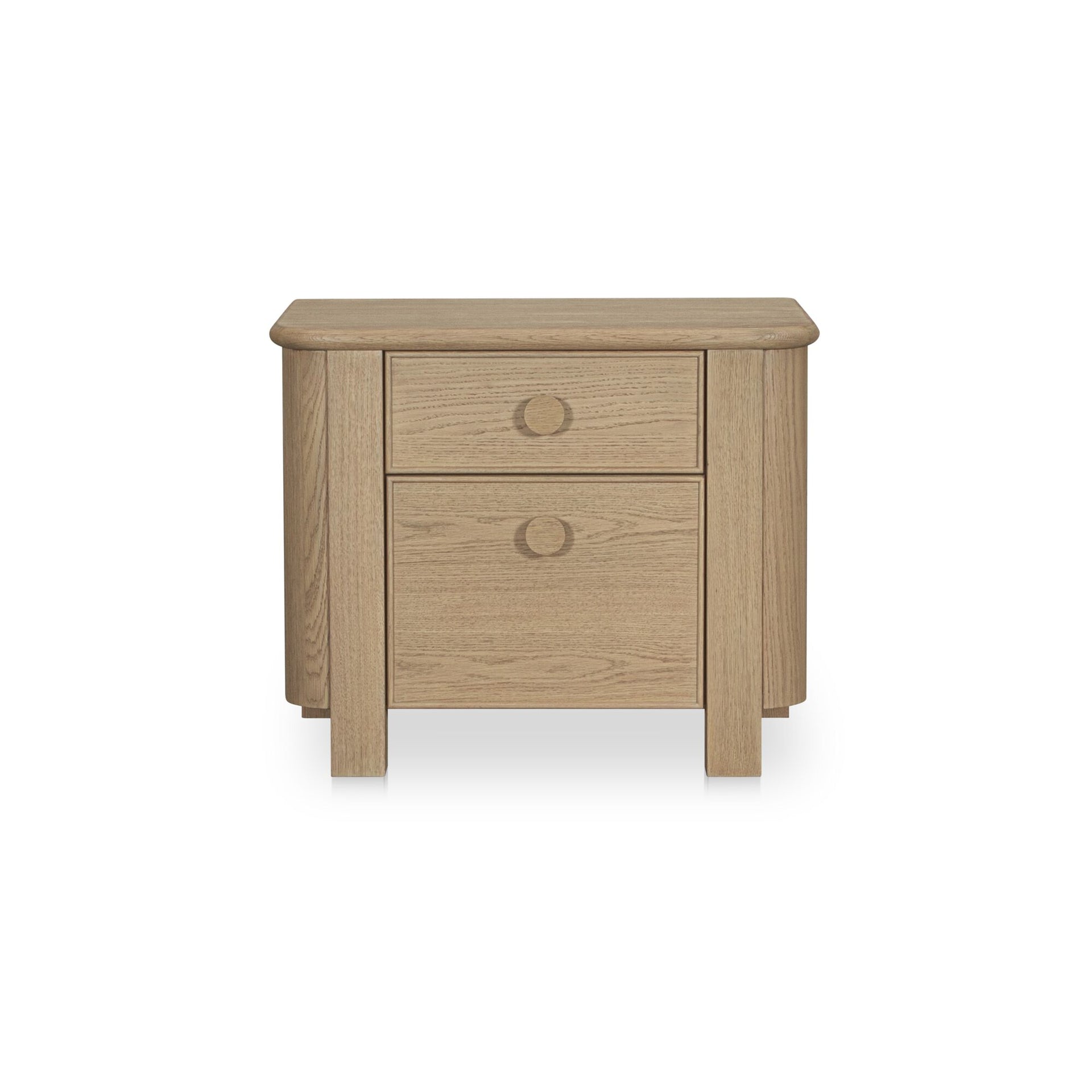 Thorvik Nightstand, Solid Oak and Oak Veneer, Two Drawers, Oversize Oak Handles, Soft Curved Corners, Natural
