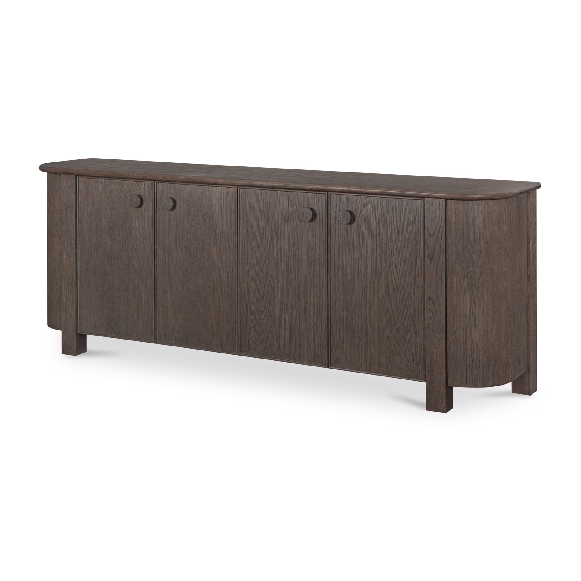 Thorvik Sideboard, Rectangular, Solid Oak and Oak Veneer, Four Doors, Hidden Push-To-Open Compartment, Curved Corners, Dark Brown
