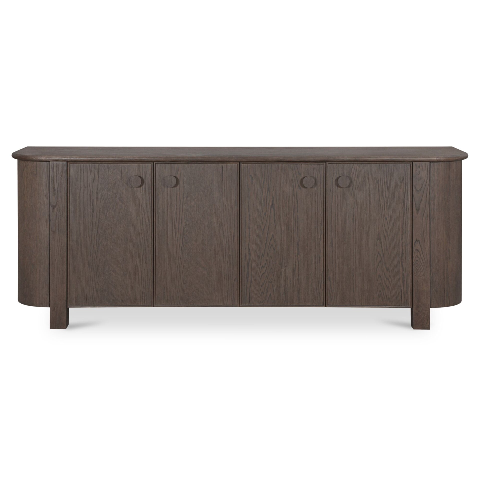 Thorvik Sideboard, Rectangular, Solid Oak and Oak Veneer, Four Doors, Hidden Push-To-Open Compartment, Curved Corners, Dark Brown