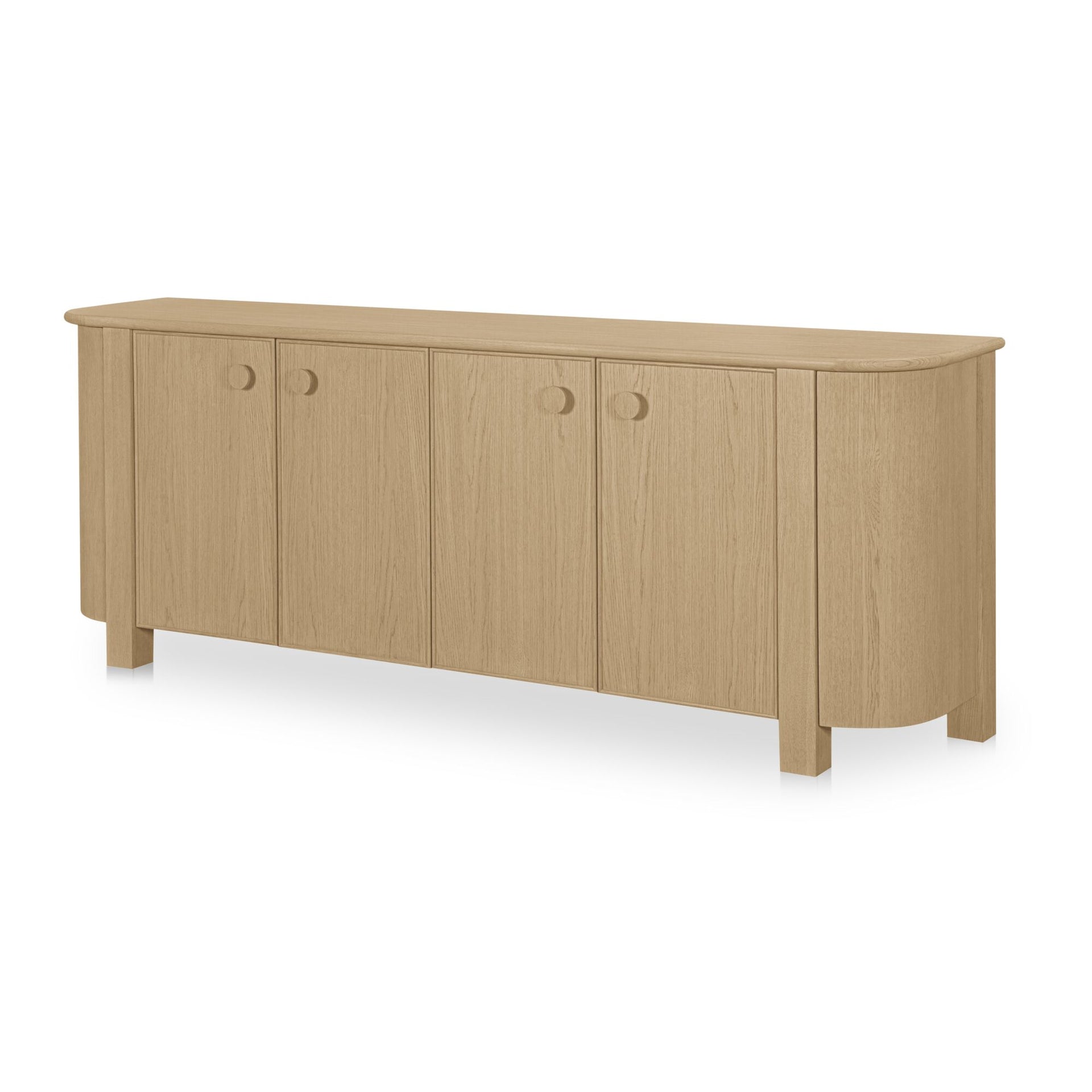 Thorvik Sideboard, Rectangular, Solid Oak and Oak Veneer, Four Doors, Hidden Push-To-Open Compartment, Curved Corners, Natural