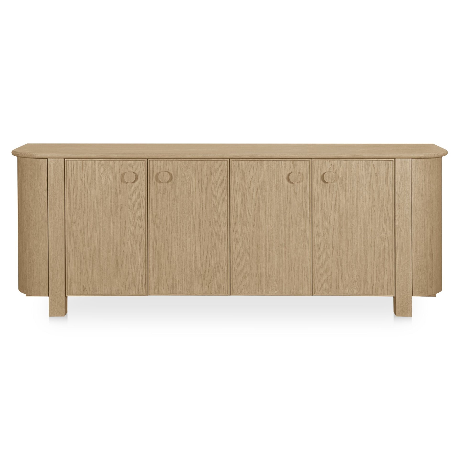 Thorvik Sideboard, Rectangular, Solid Oak and Oak Veneer, Four Doors, Hidden Push-To-Open Compartment, Curved Corners, Natural