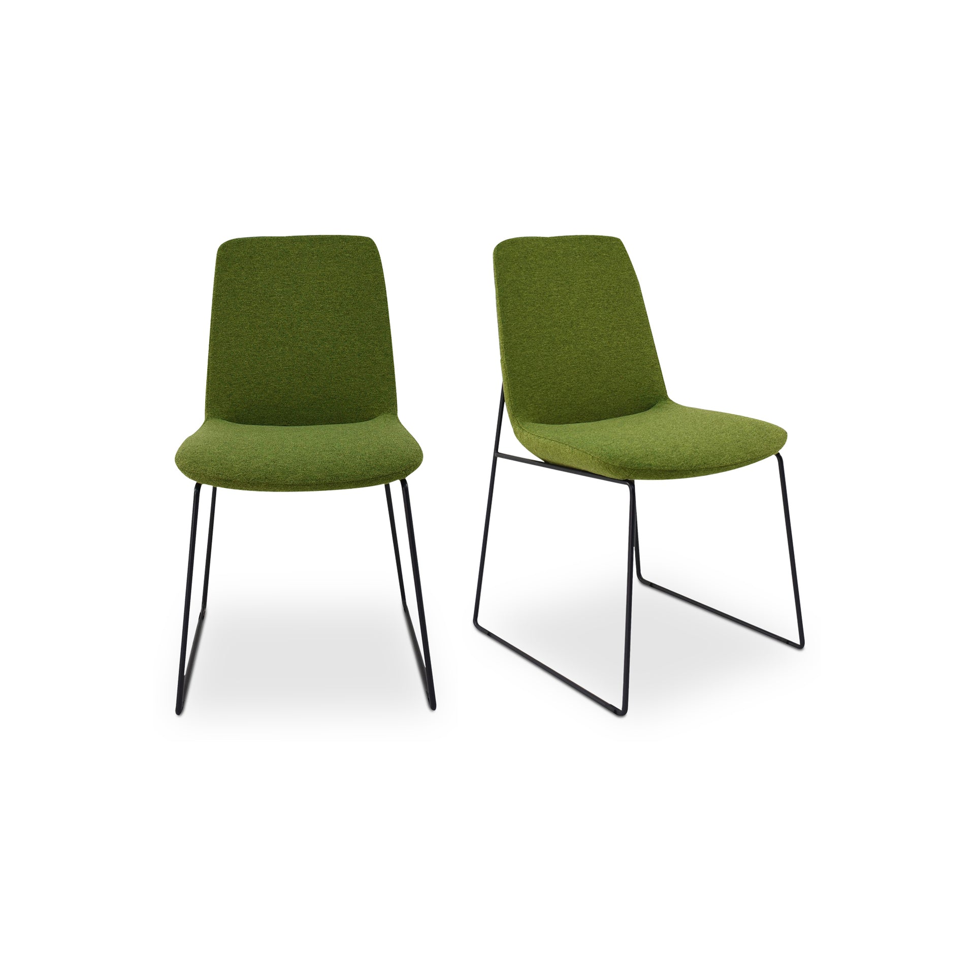 Sebastian Dining Chair, Polyester Upholstery, Steel Legs, Green - Set of 2