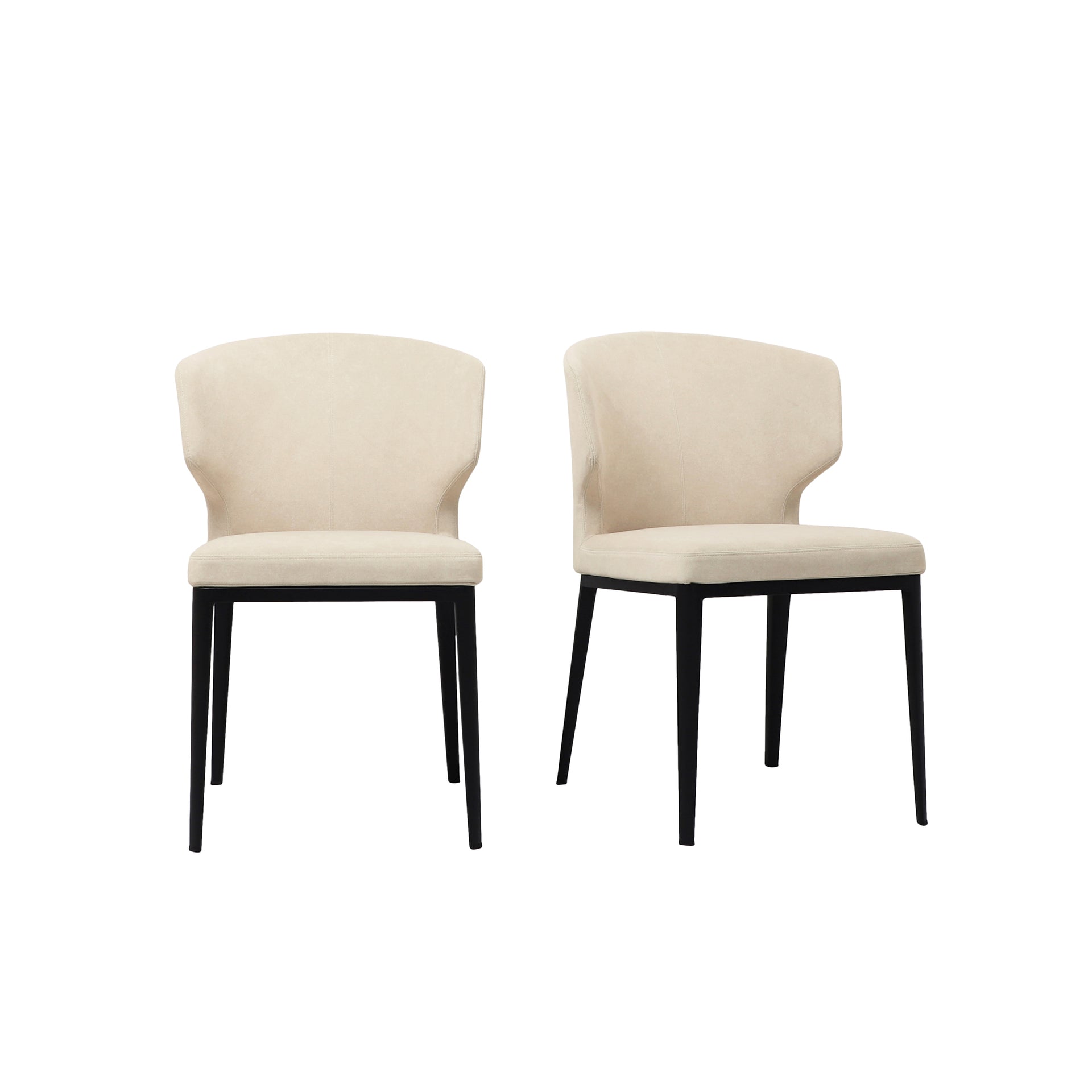 Lyra Dining Chair, Barrel-Style Back, Warm Beige Upholstery, Iron Frame - Set of 2