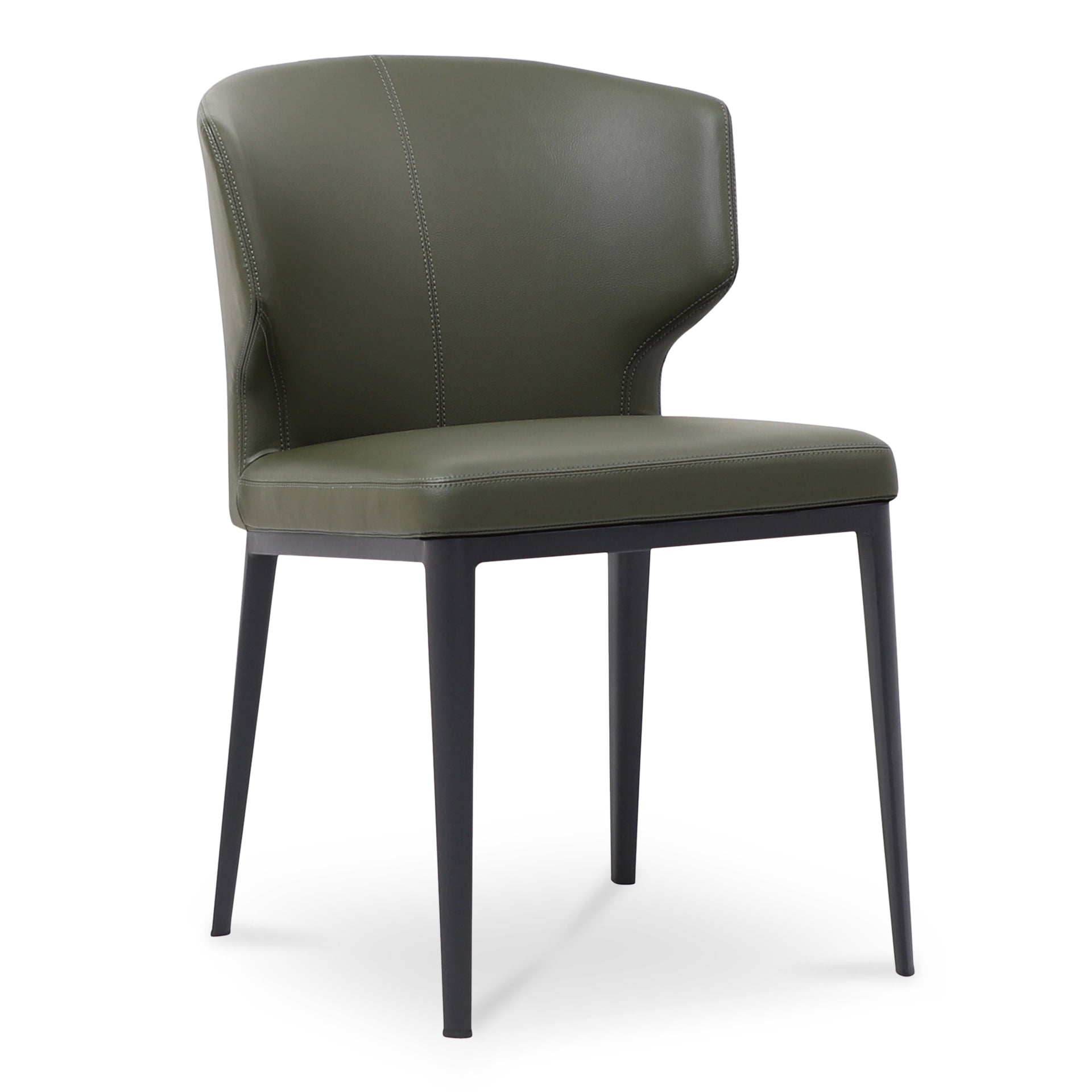 Lyra Dining Chair, Barrel-Style Vegan Leather Seat with Full Backrest, Steel Frame Dark Green