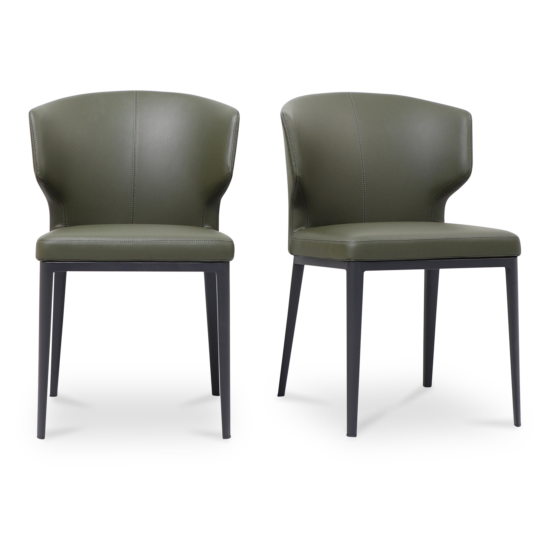 Lyra Dining Chair, Barrel-Style Vegan Leather Seat with Full Backrest, Steel Frame Dark Green