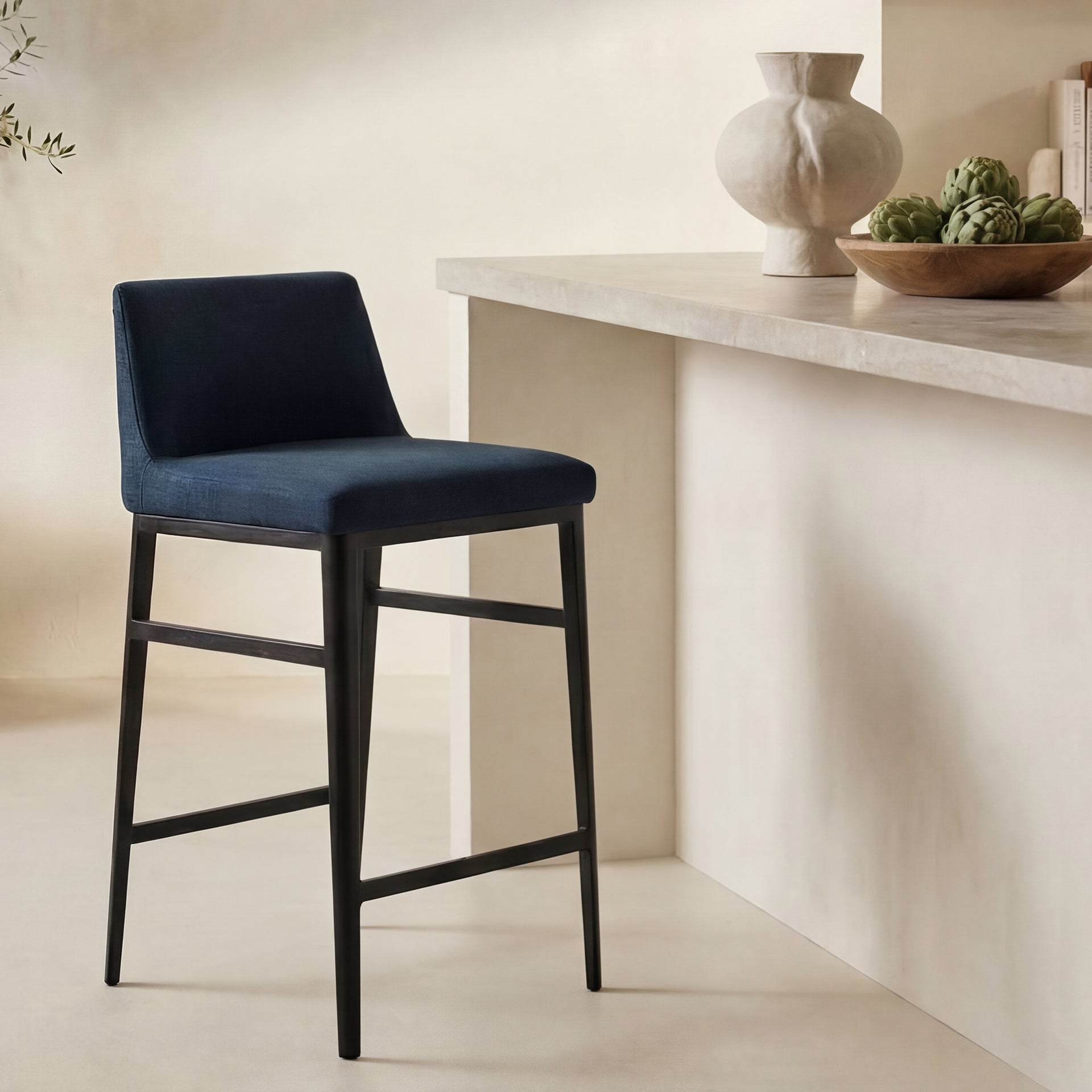 Spencer, Counter Stool Contemporary Polyester Upholstery with Steel Legs, Blue