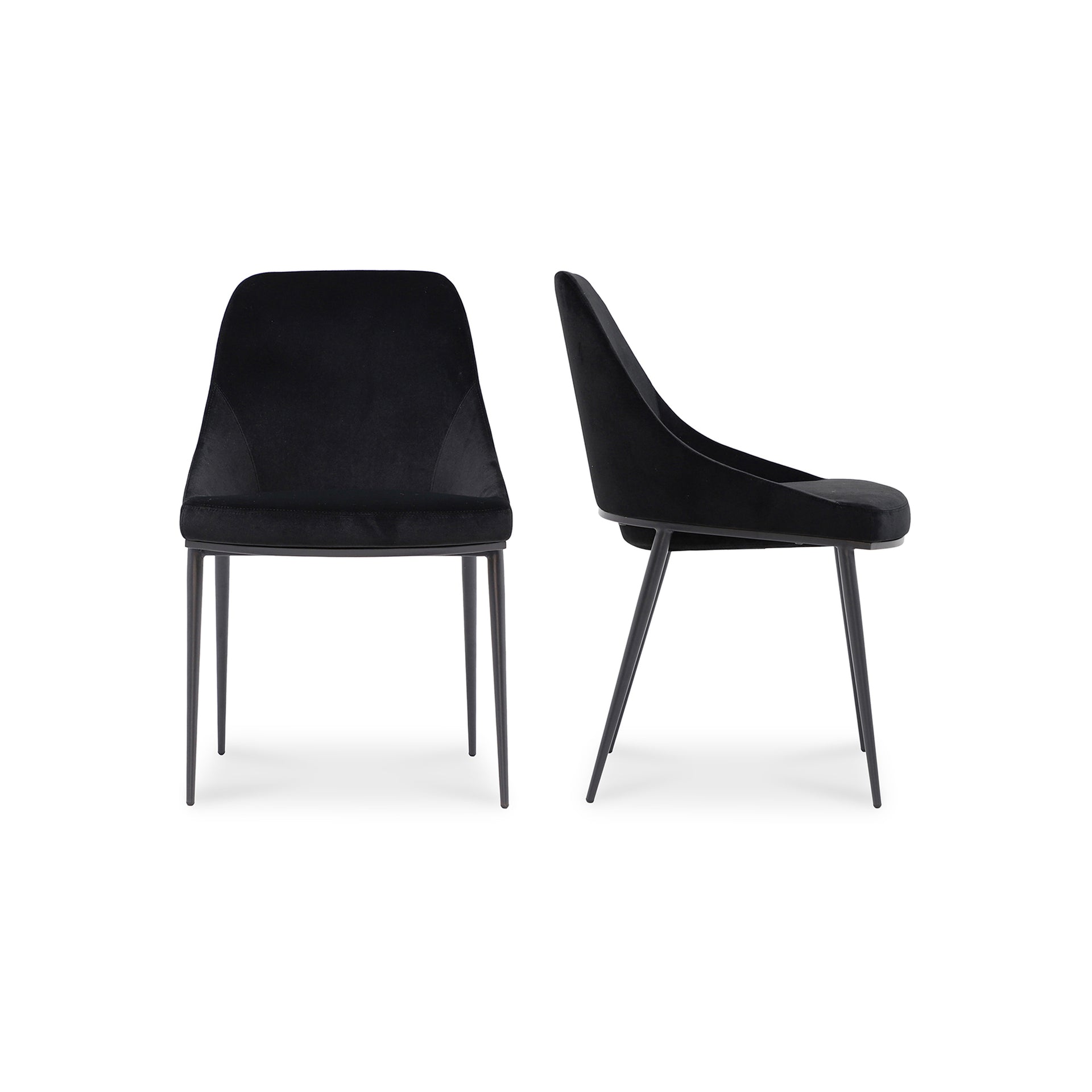 Vivian Dining Chair, Velvet Upholstery, Curved Ergonomic Design, Steel Legs, Shadowed Black - Set of 2
