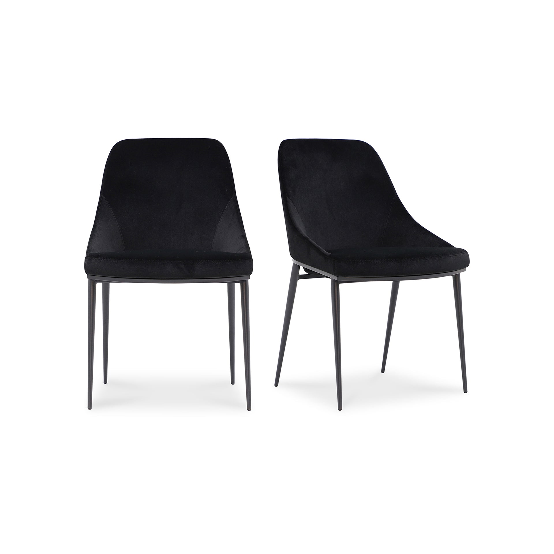 Vivian Dining Chair, Velvet Upholstery, Curved Ergonomic Design, Steel Legs, Shadowed Black - Set of 2