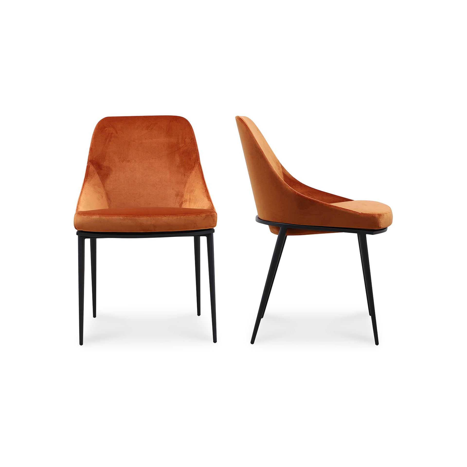 Vivian Dining Chair, Molded Foam Cushioning, Curved Backrest, Tapered Legs, Orange Upholstery - Set of 2