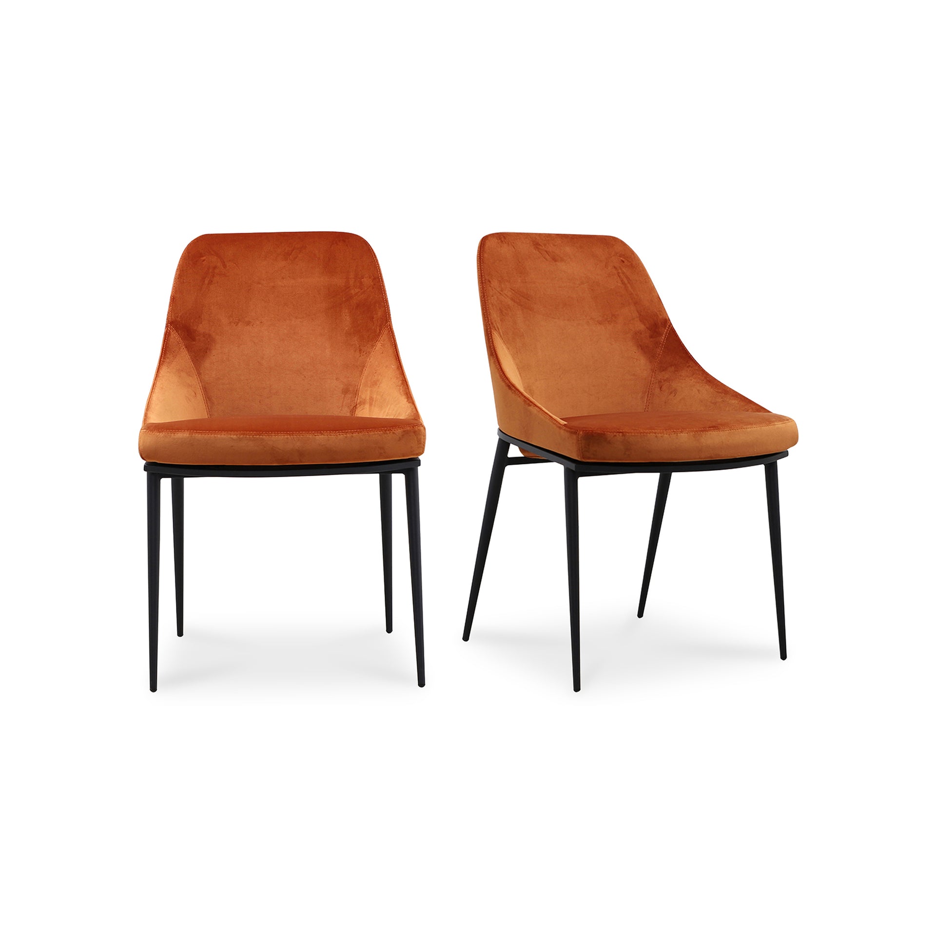 Vivian Dining Chair, Molded Foam Cushioning, Curved Backrest, Tapered Legs, Orange Upholstery - Set of 2