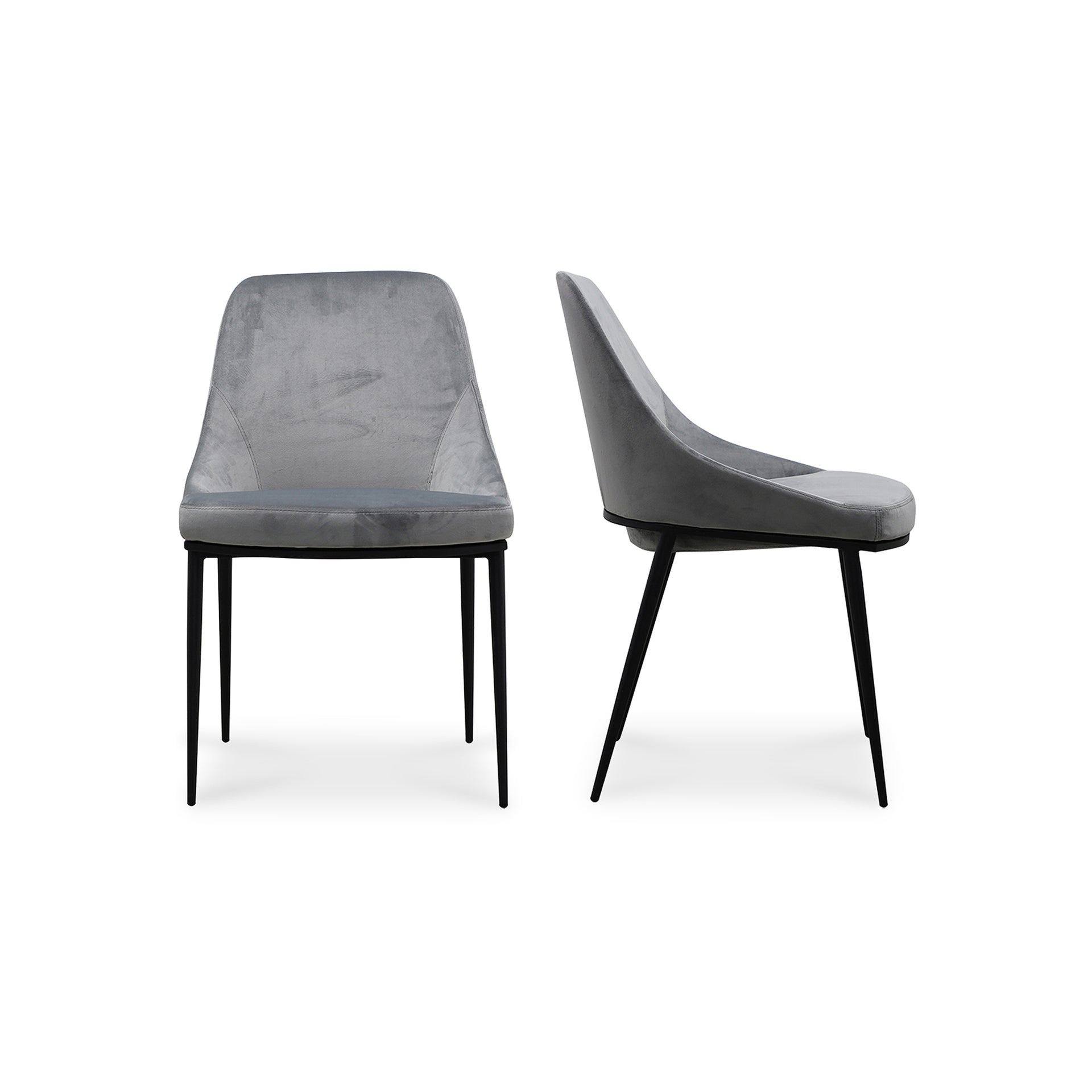 Vivian Dining Chair, Ergonomic Curved Design, Grey Fabric Upholstery, Powder-Coated Steel Legs - Set of 2