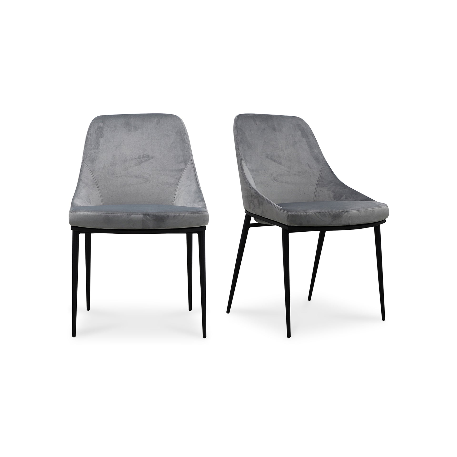 Vivian Dining Chair, Ergonomic Curved Design, Grey Fabric Upholstery, Powder-Coated Steel Legs - Set of 2