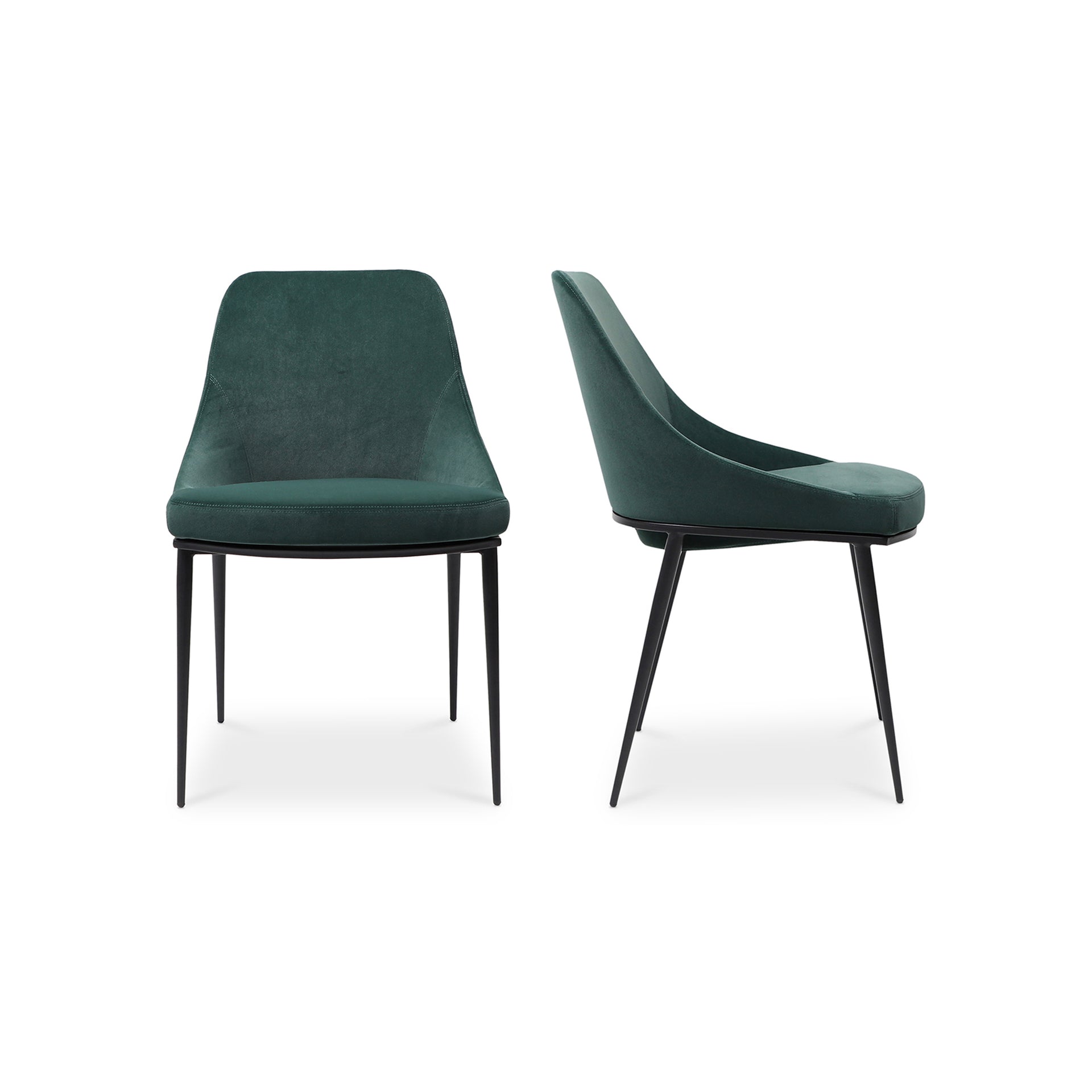 Vivian Dining Chair, Green Velvet Upholstery, Ergonomic Curved Design, Steel Legs - Set of 2
