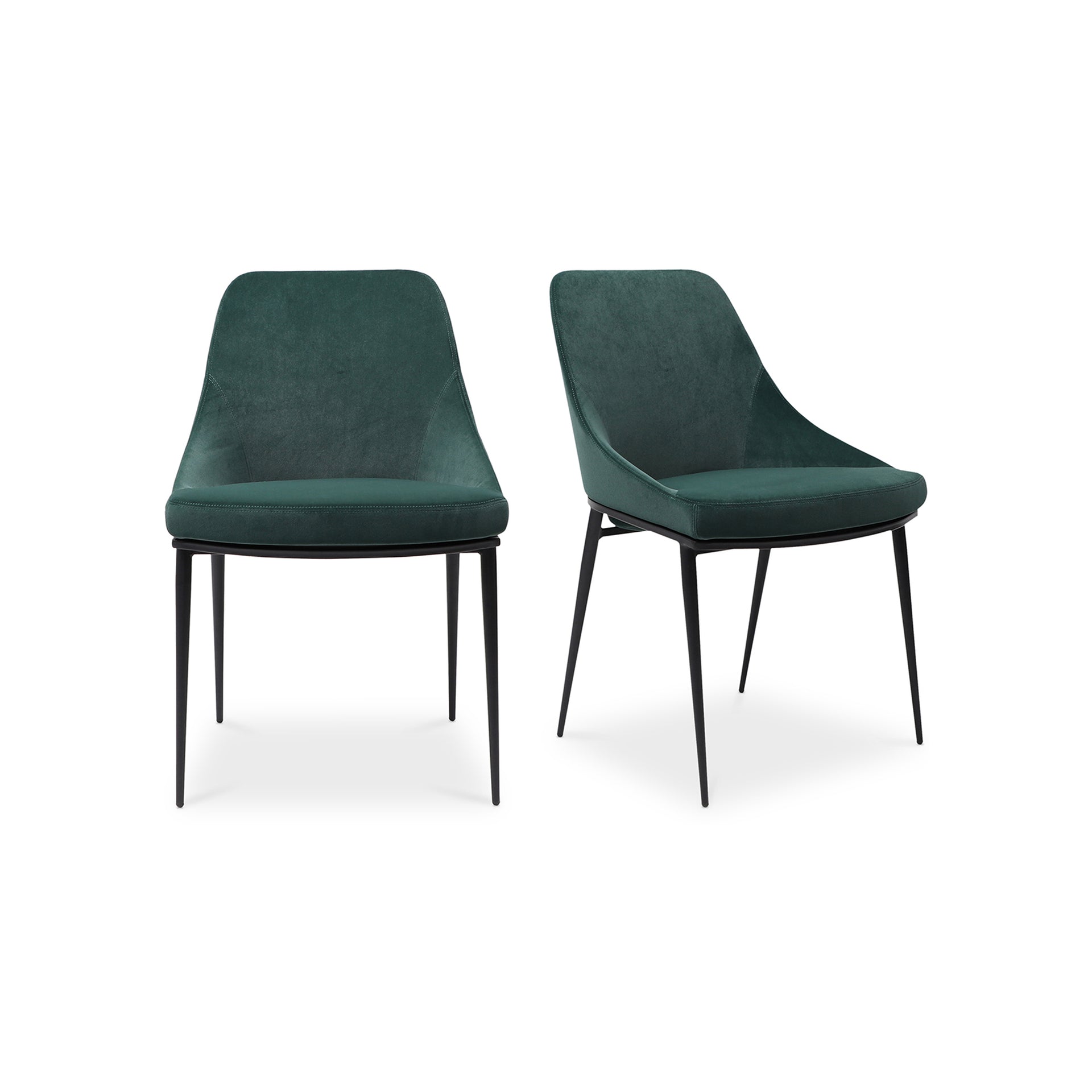 Vivian Dining Chair, Green Velvet Upholstery, Ergonomic Curved Design, Steel Legs - Set of 2