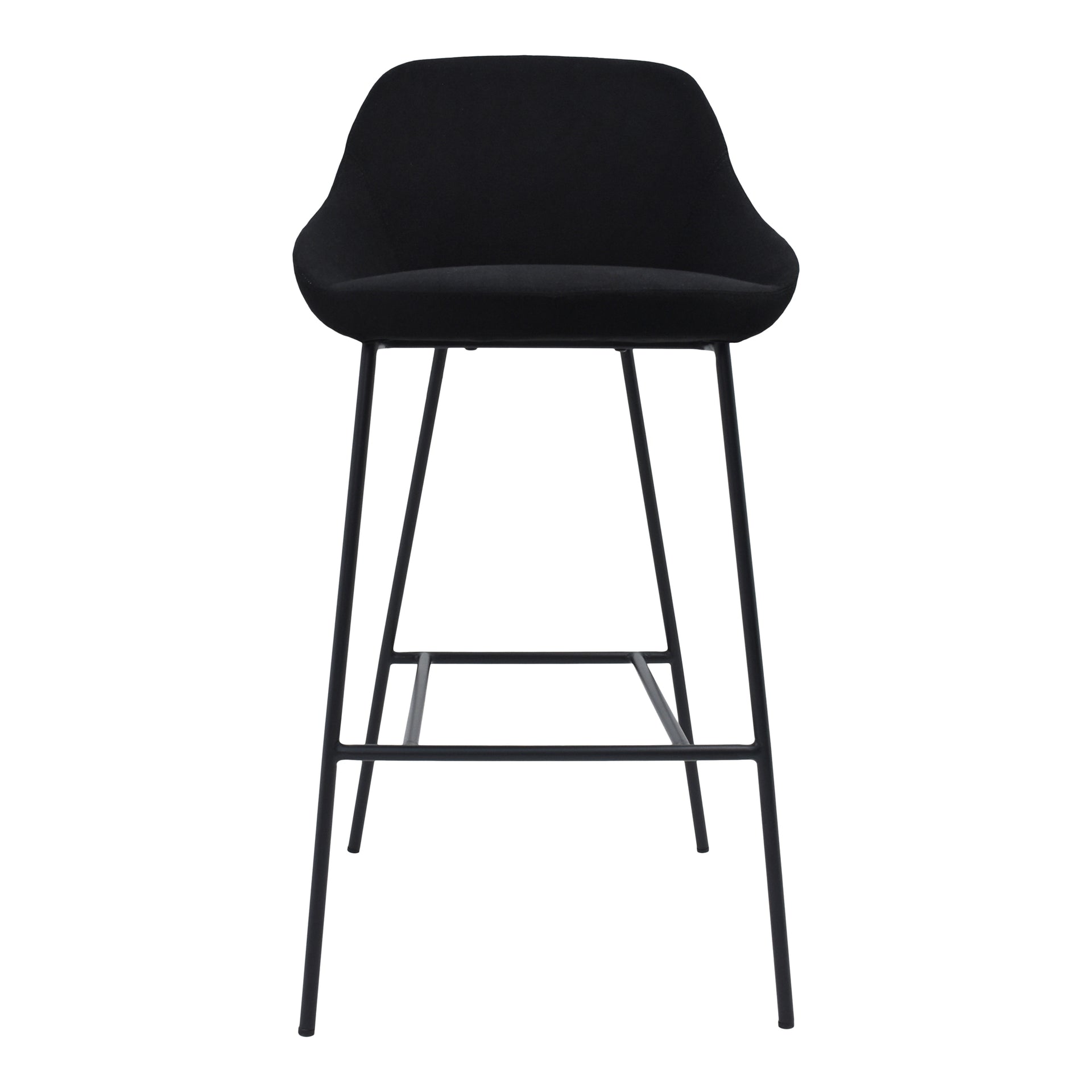 Della, Modern Barstool, Polyester Upholstery, Slim Steel Legs, Black