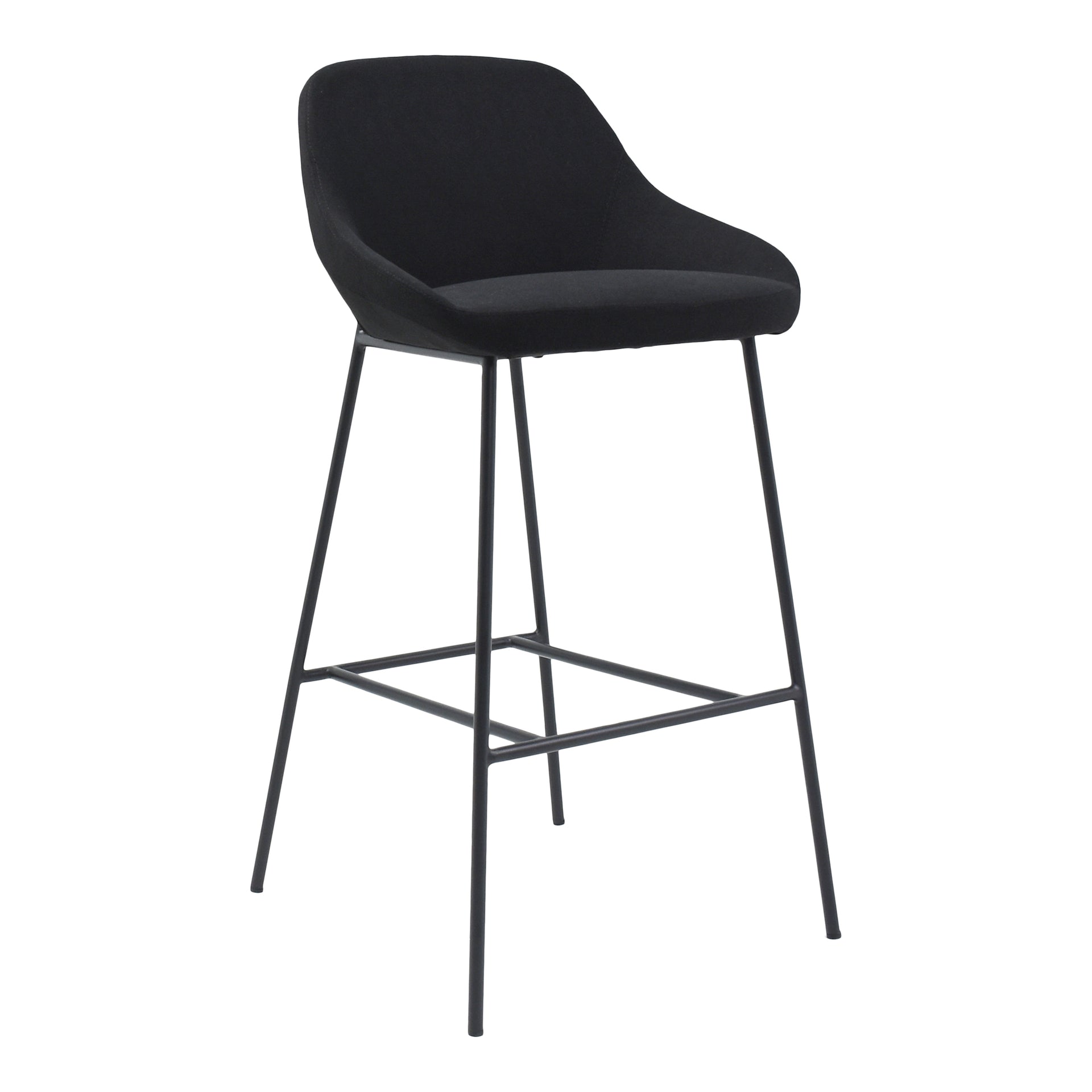 Della, Modern Barstool, Polyester Upholstery, Slim Steel Legs, Black
