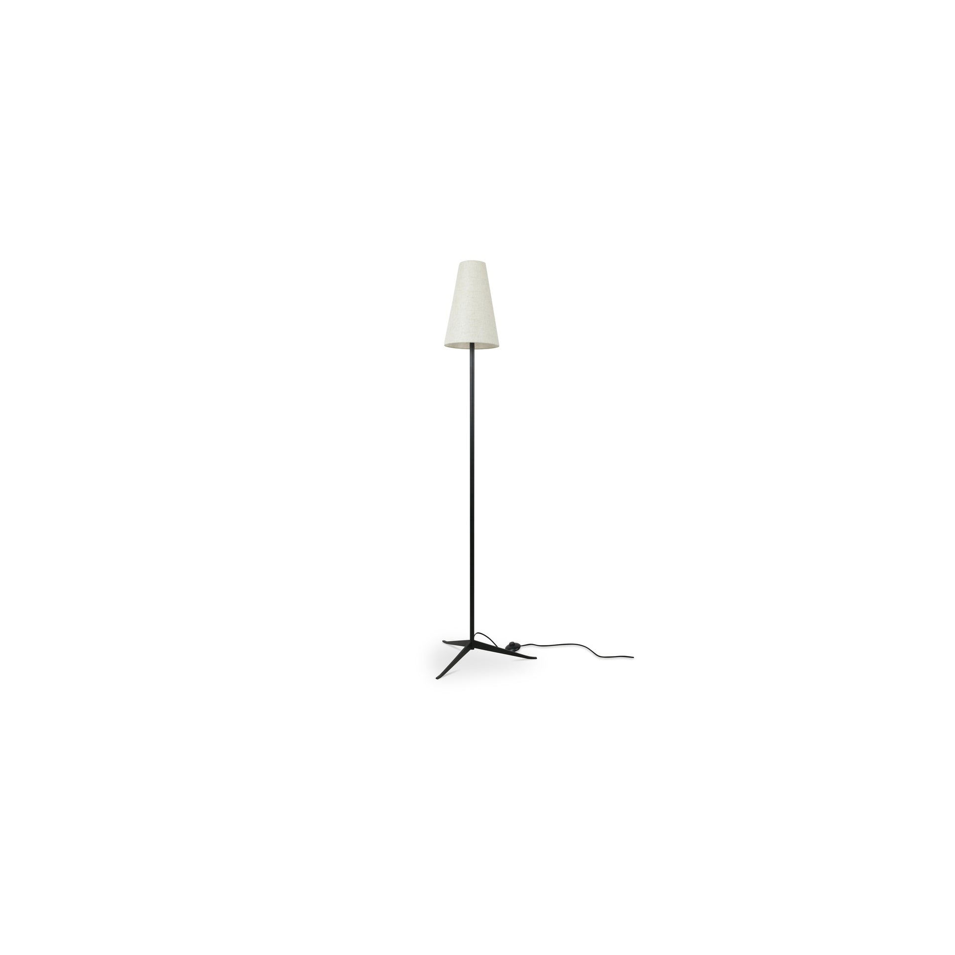 Auren Floor Lamp, Mid‑Century Design, Steel Tripod Base with Linen Blend Shade, 8‑ft Fabric Cord, Black
