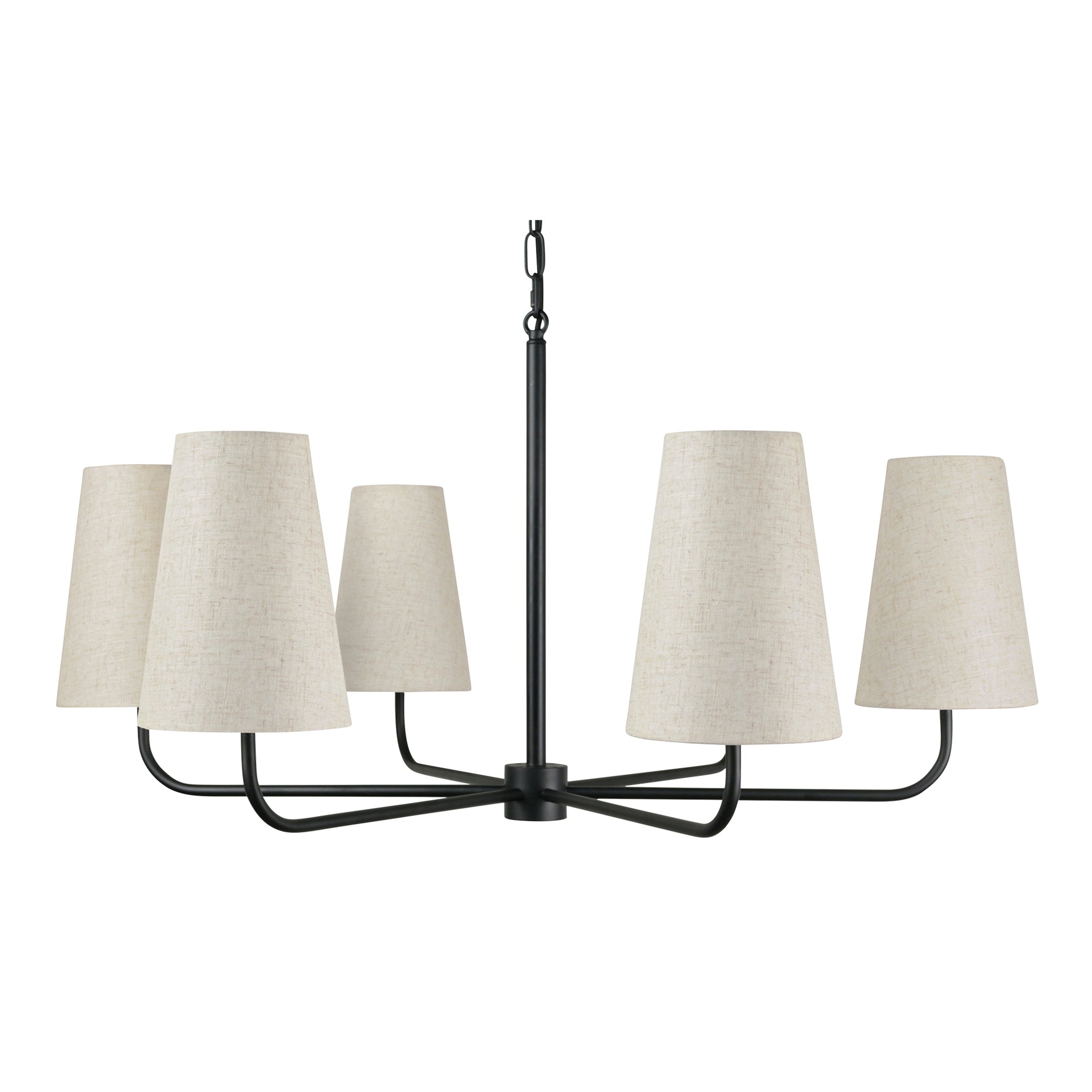 Auren Pendant Lamp, Six-Light Chandelier with Linen Shades and Metal Frame Black