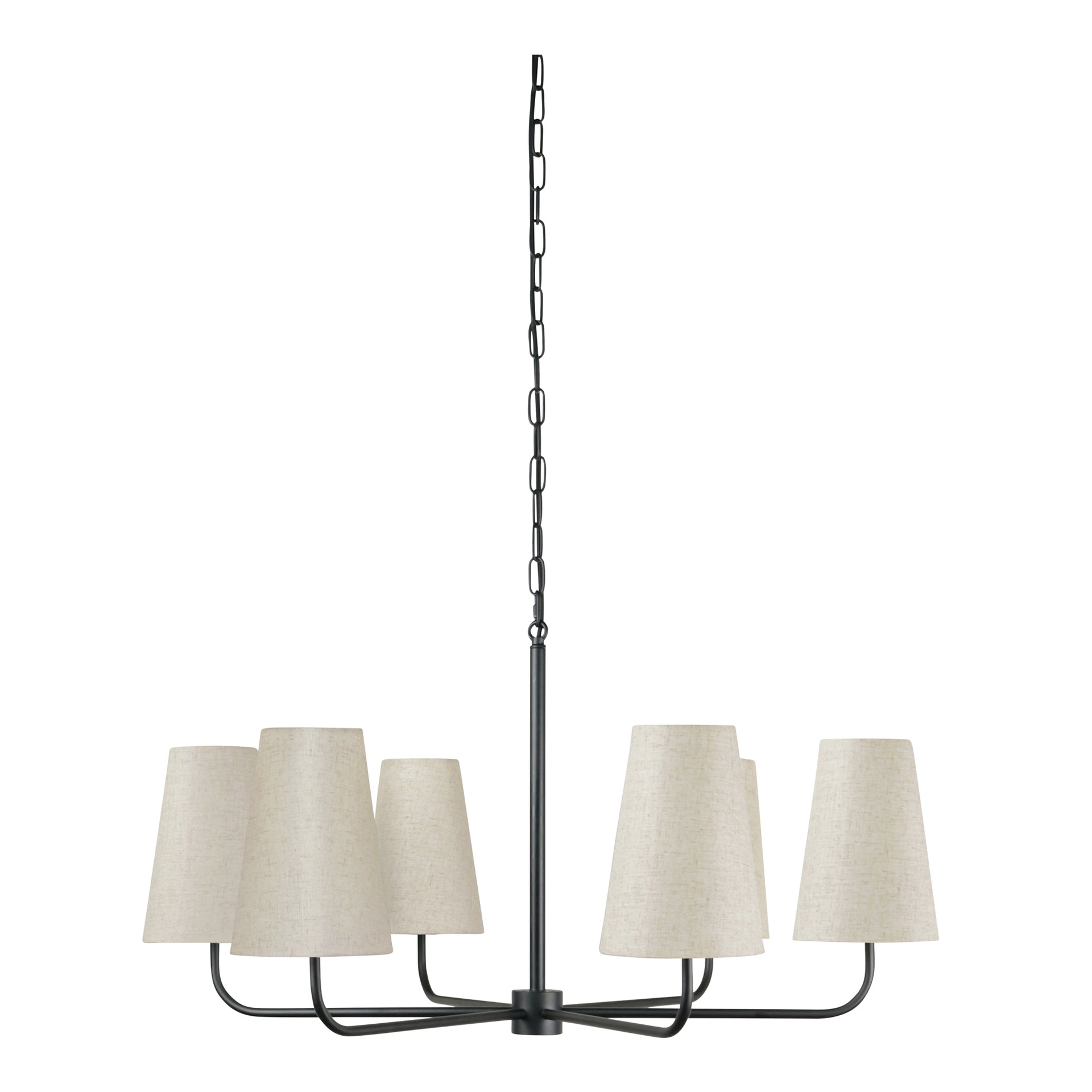Auren Pendant Lamp, Six-Light Chandelier with Linen Shades and Metal Frame Black