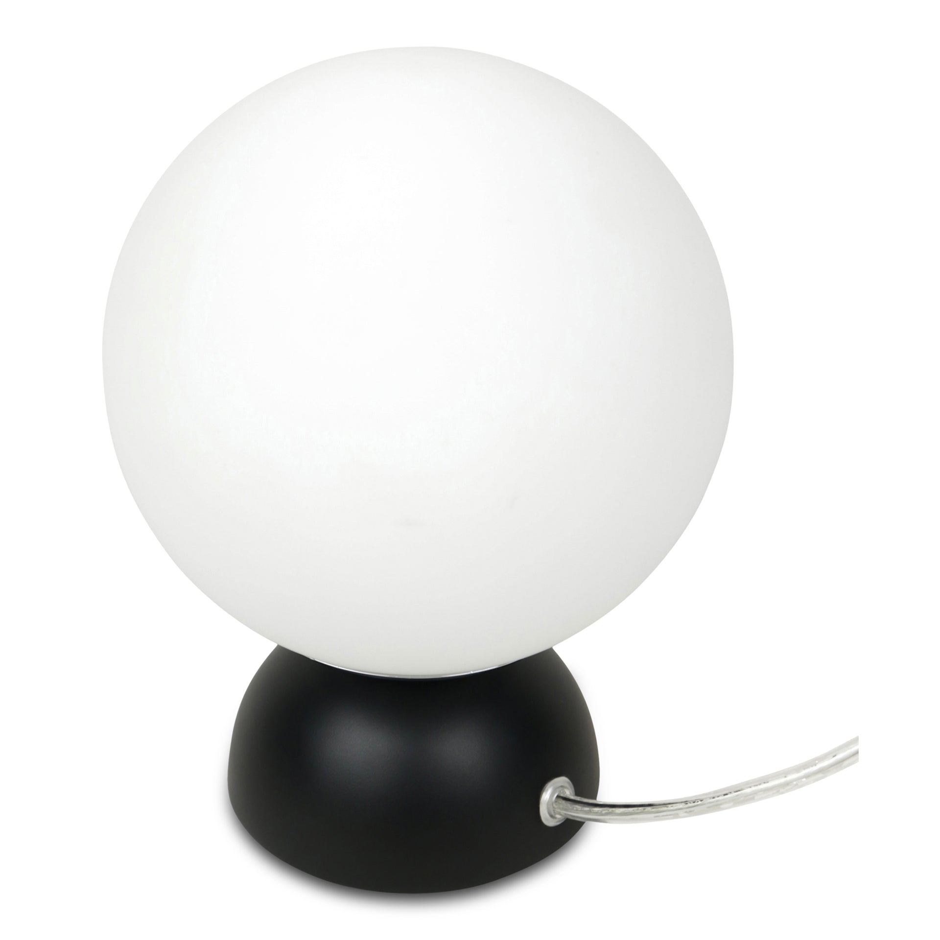 Renwyn Table Lamp, Round Opal Glass Globe with Resin Base Chrome Accent, Black