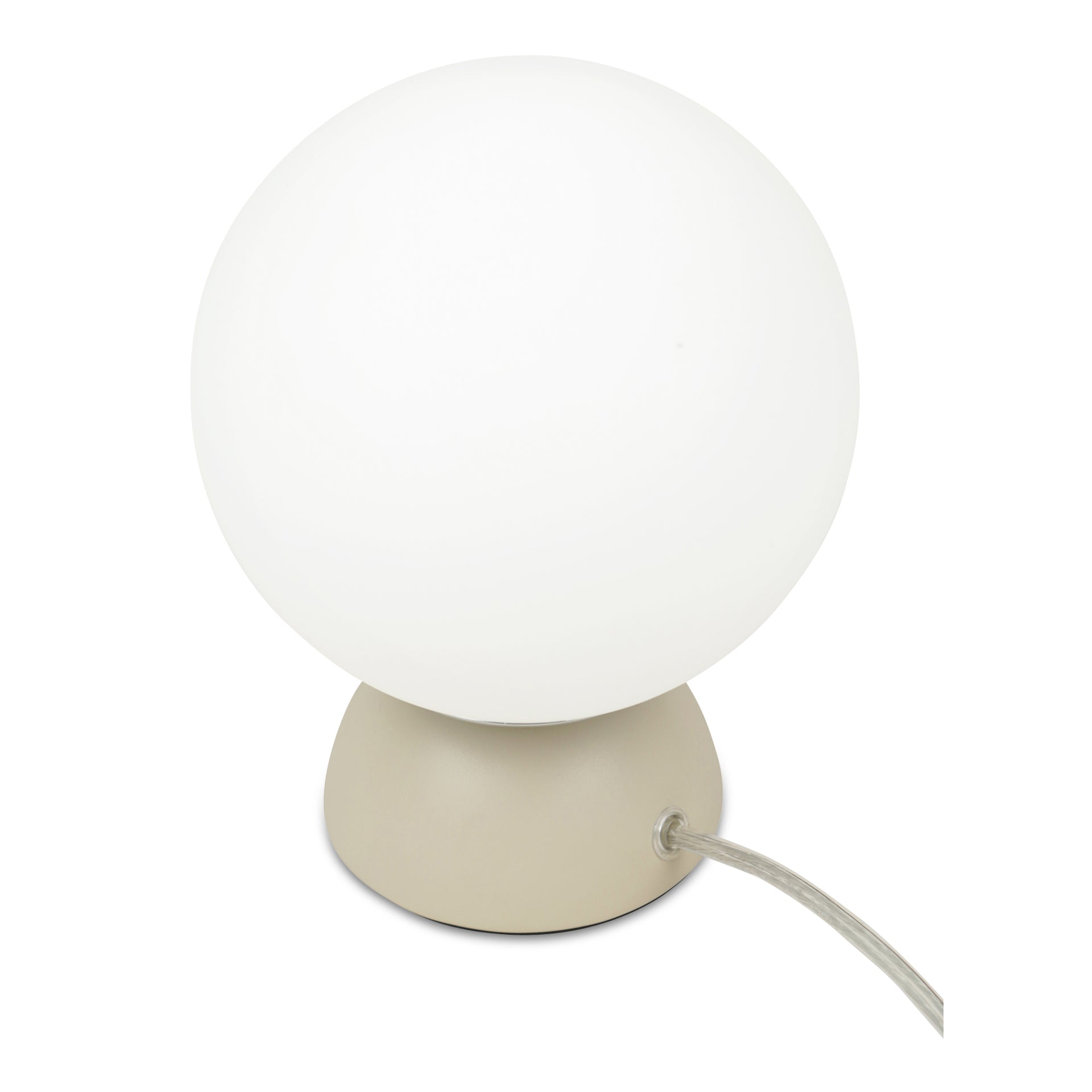 Renwyn Table Lamp, Round Opal Glass Globe with Resin Base and Chrome Detail Soft Beige