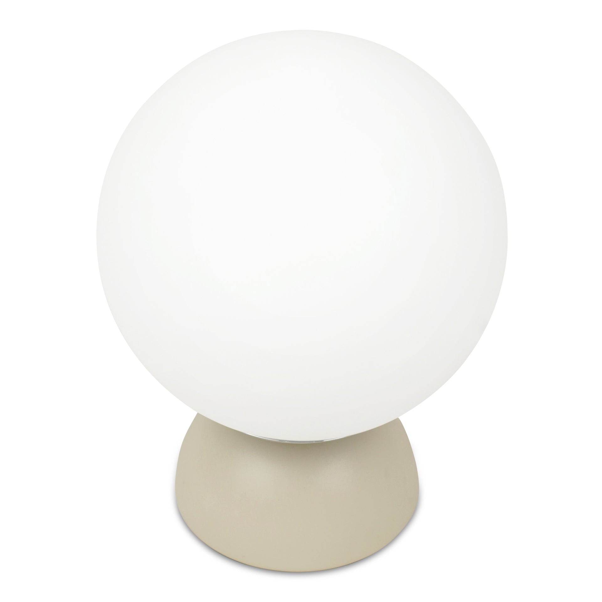 Renwyn Table Lamp, Round Opal Glass Globe with Resin Base and Chrome Detail Soft Beige