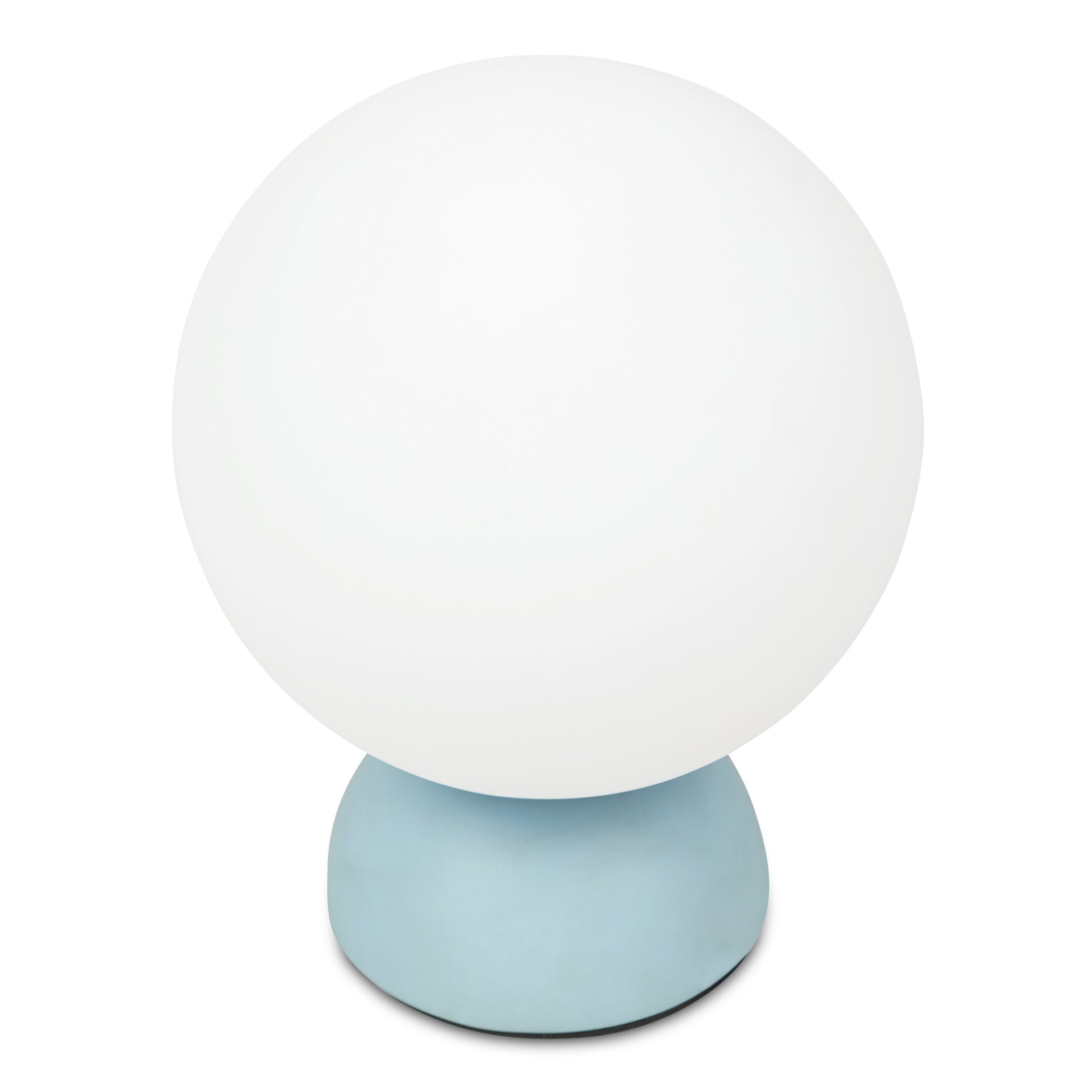 Renwyn Table Lamp, Round Opal Glass Globe with Resin Base and Chrome Detail, Light Blue