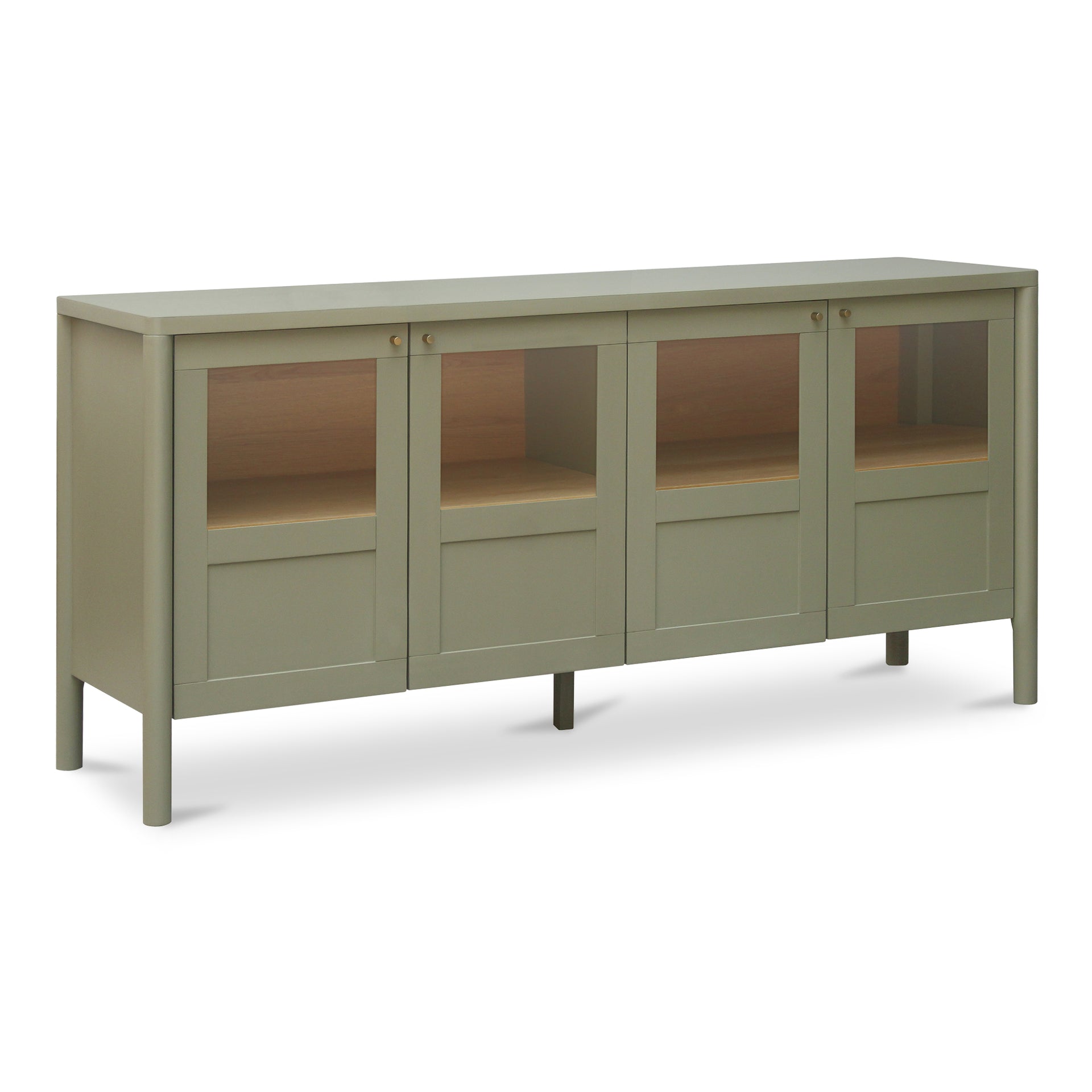 Delmira Sideboard, Solid Pine Frame, Oak Veneer, Tempered Glass Doors, Green