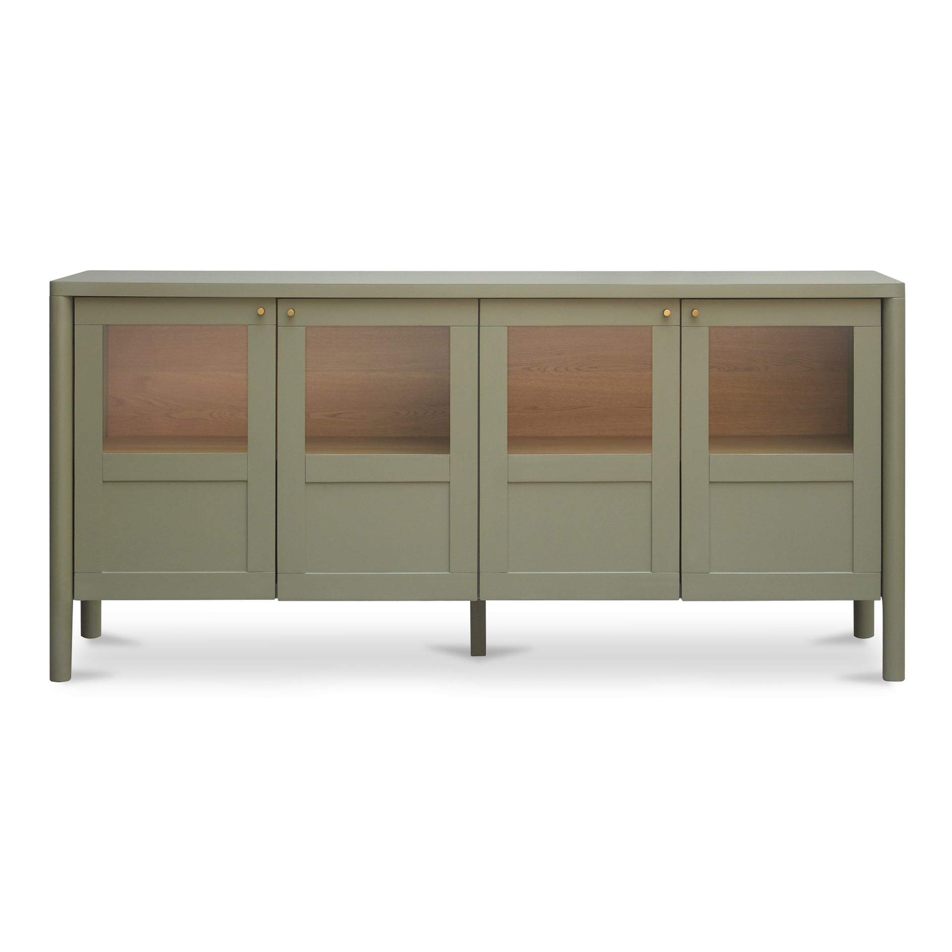 Delmira Sideboard, Solid Pine Frame, Oak Veneer, Tempered Glass Doors, Green