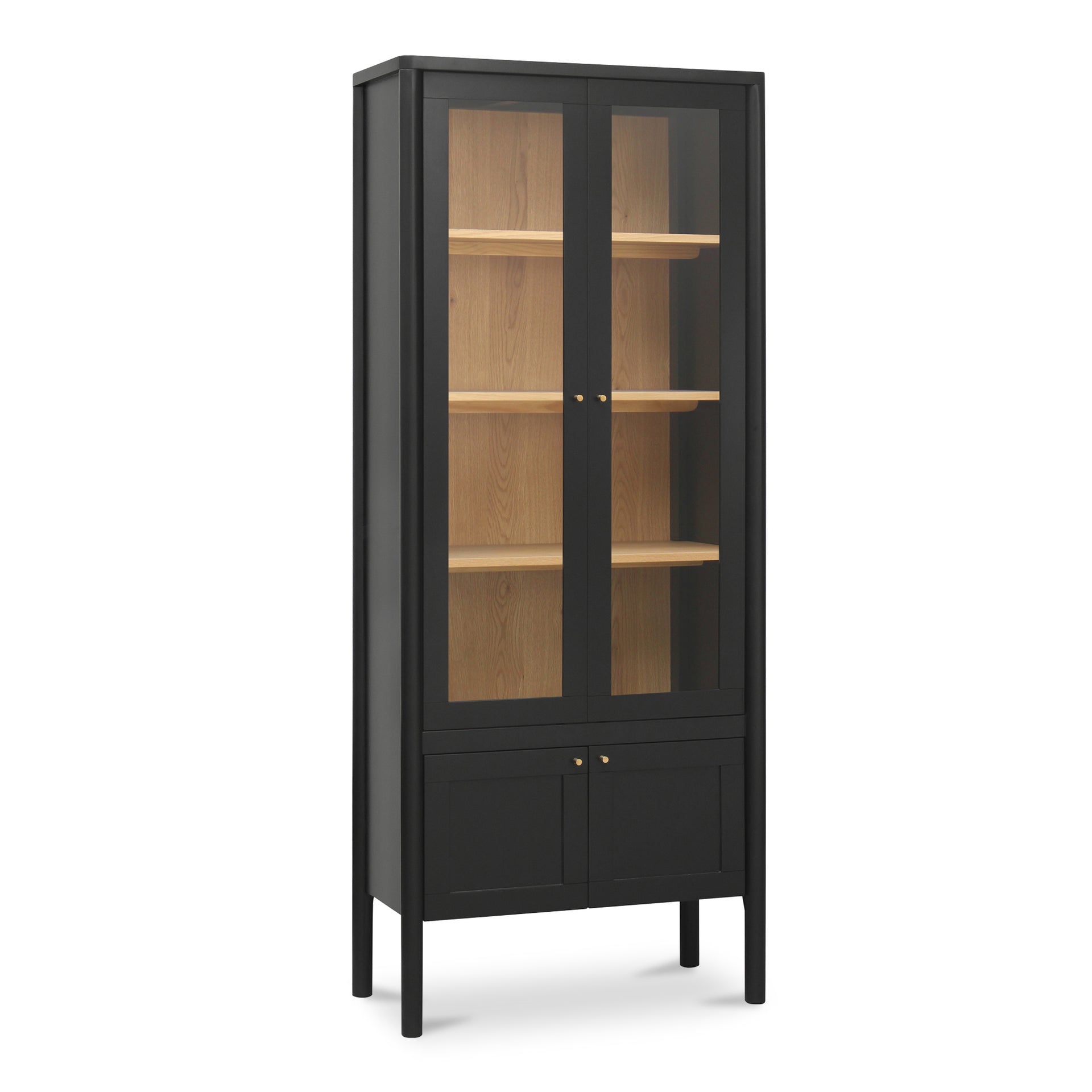 Delmira Cabinet, Rectangular, Solid Pine Frame, Tempered Glass Doors, Adjustable Shelves, Black