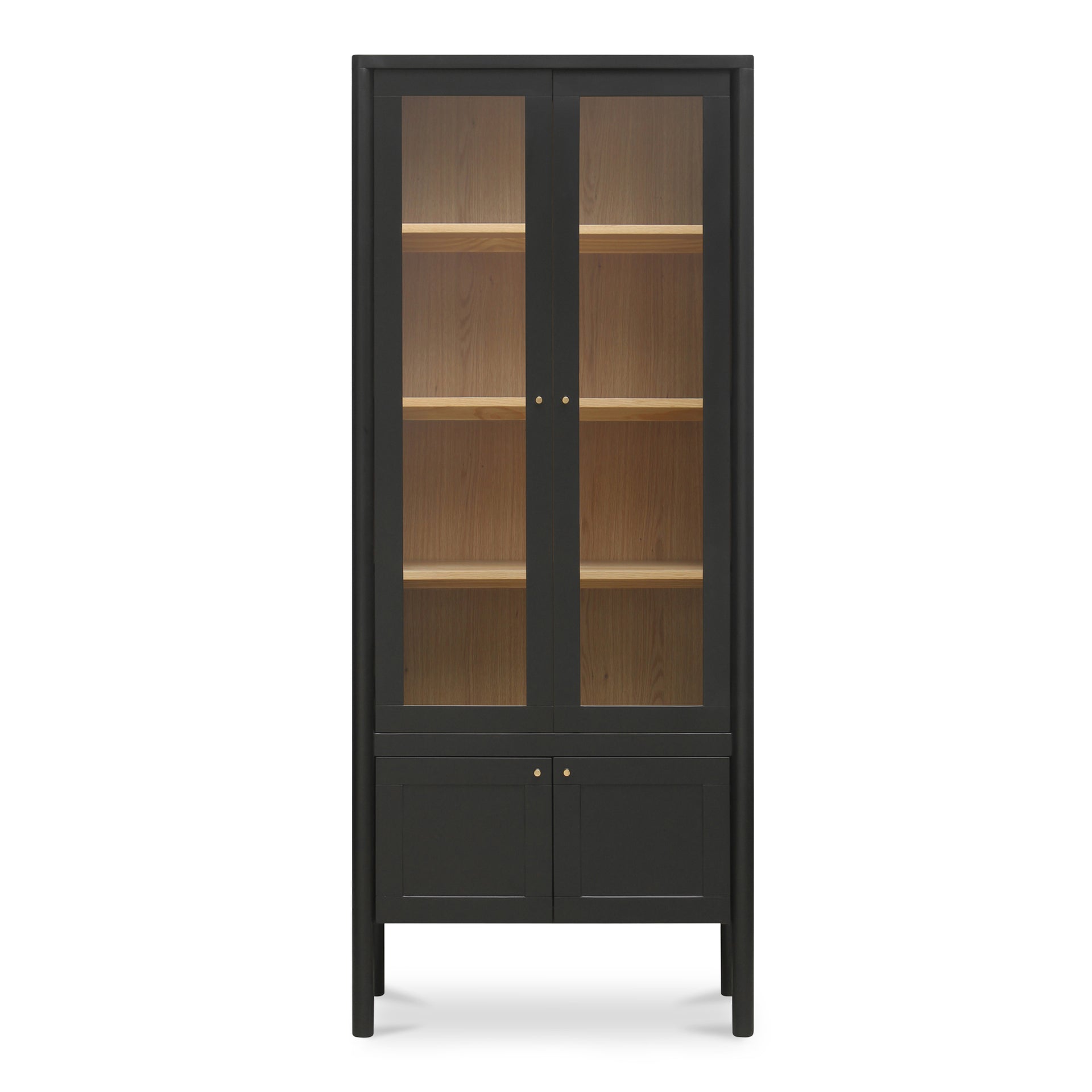 Delmira Cabinet, Rectangular, Solid Pine Frame, Tempered Glass Doors, Adjustable Shelves, Black
