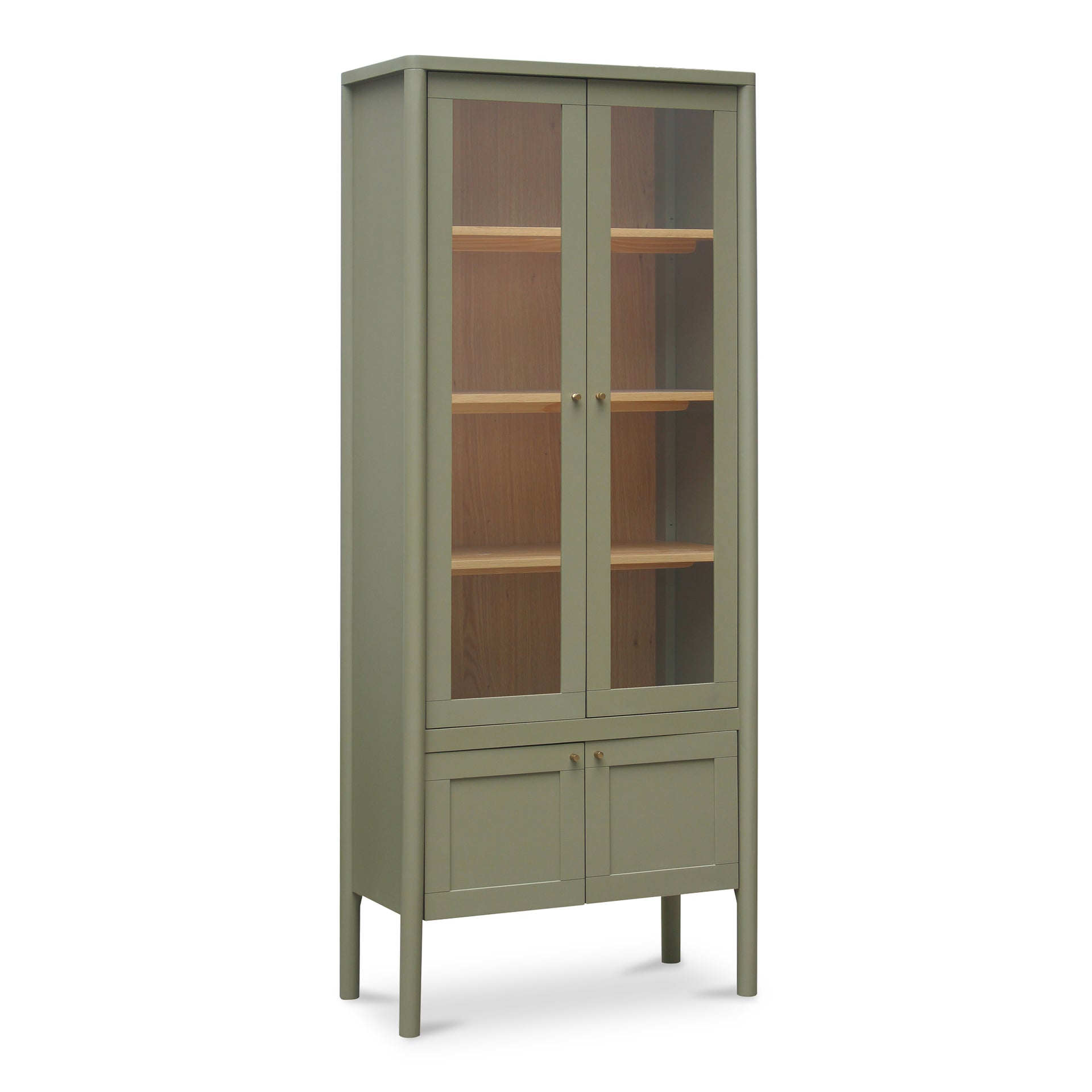 Delmira Cabinet, Rectangular, Solid Pine Frame, Tempered Glass Doors, Adjustable Shelves, Green
