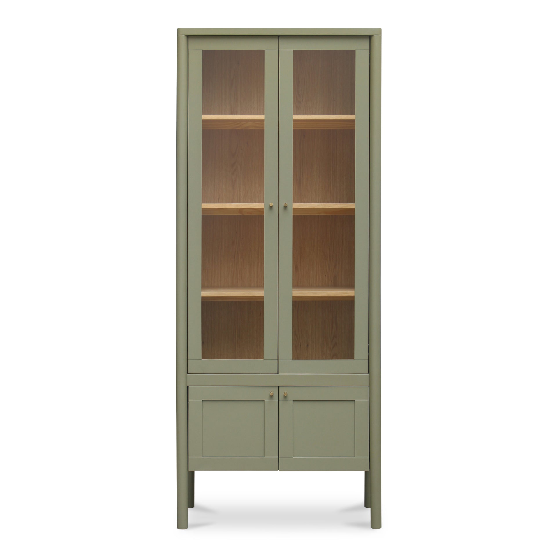 Delmira Cabinet, Rectangular, Solid Pine Frame, Tempered Glass Doors, Adjustable Shelves, Green